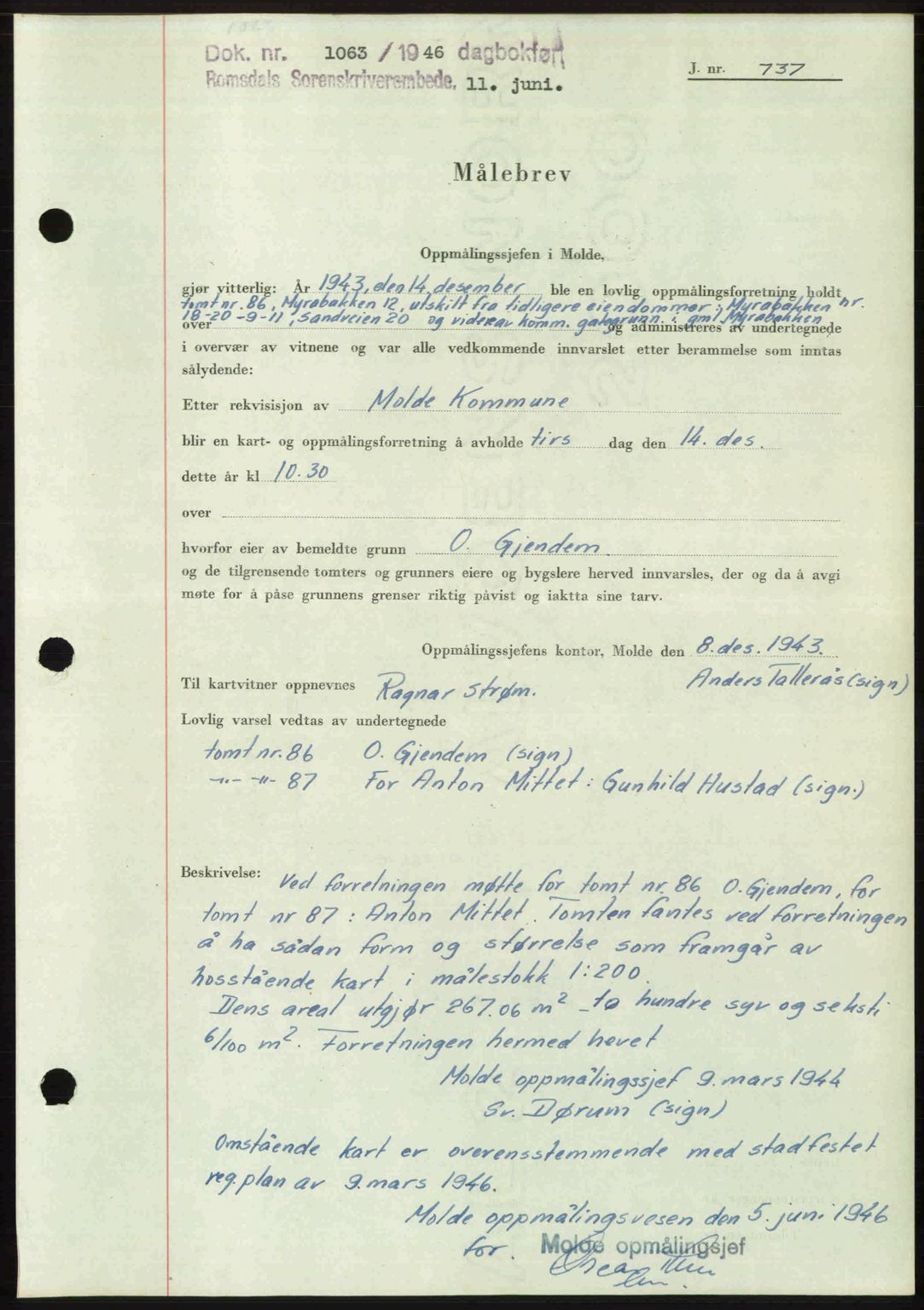 Romsdal sorenskriveri, AV/SAT-A-4149/1/2/2C: Pantebok nr. A20, 1946-1946, Dagboknr: 1063/1946