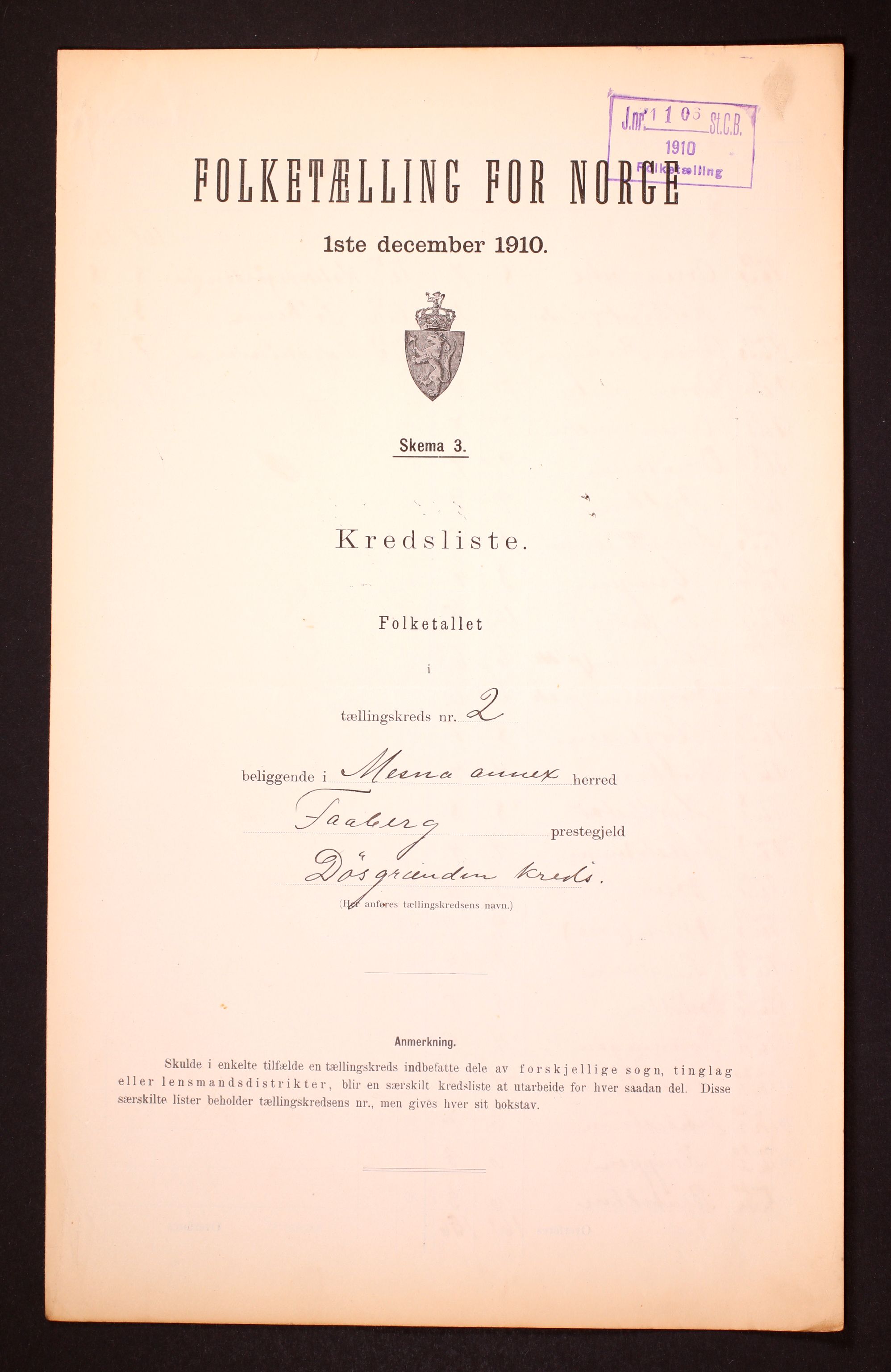 RA, Folketelling 1910 for 0524 Fåberg herred, 1910, s. 7