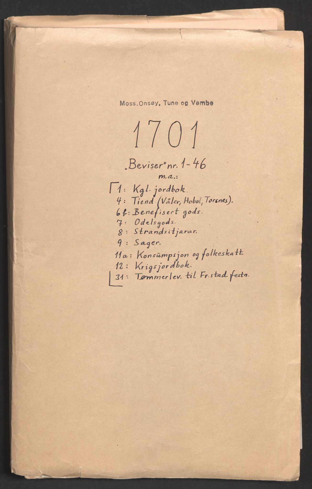 Rentekammeret inntil 1814, Reviderte regnskaper, Fogderegnskap, AV/RA-EA-4092/R04/L0130: Fogderegnskap Moss, Onsøy, Tune, Veme og Åbygge, 1701, s. 47