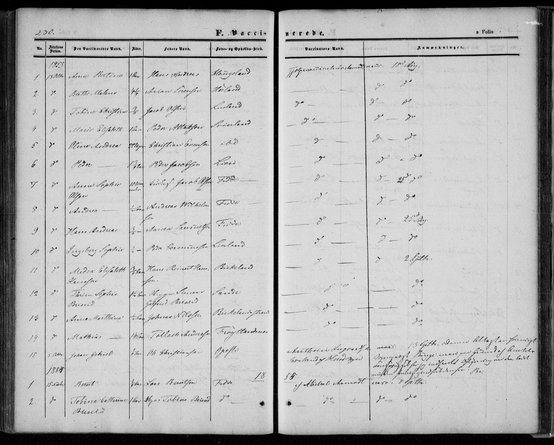 Kvinesdal sokneprestkontor, SAK/1111-0026/F/Fa/Faa/L0002: Ministerialbok nr. A 2, 1850-1876, s. 230