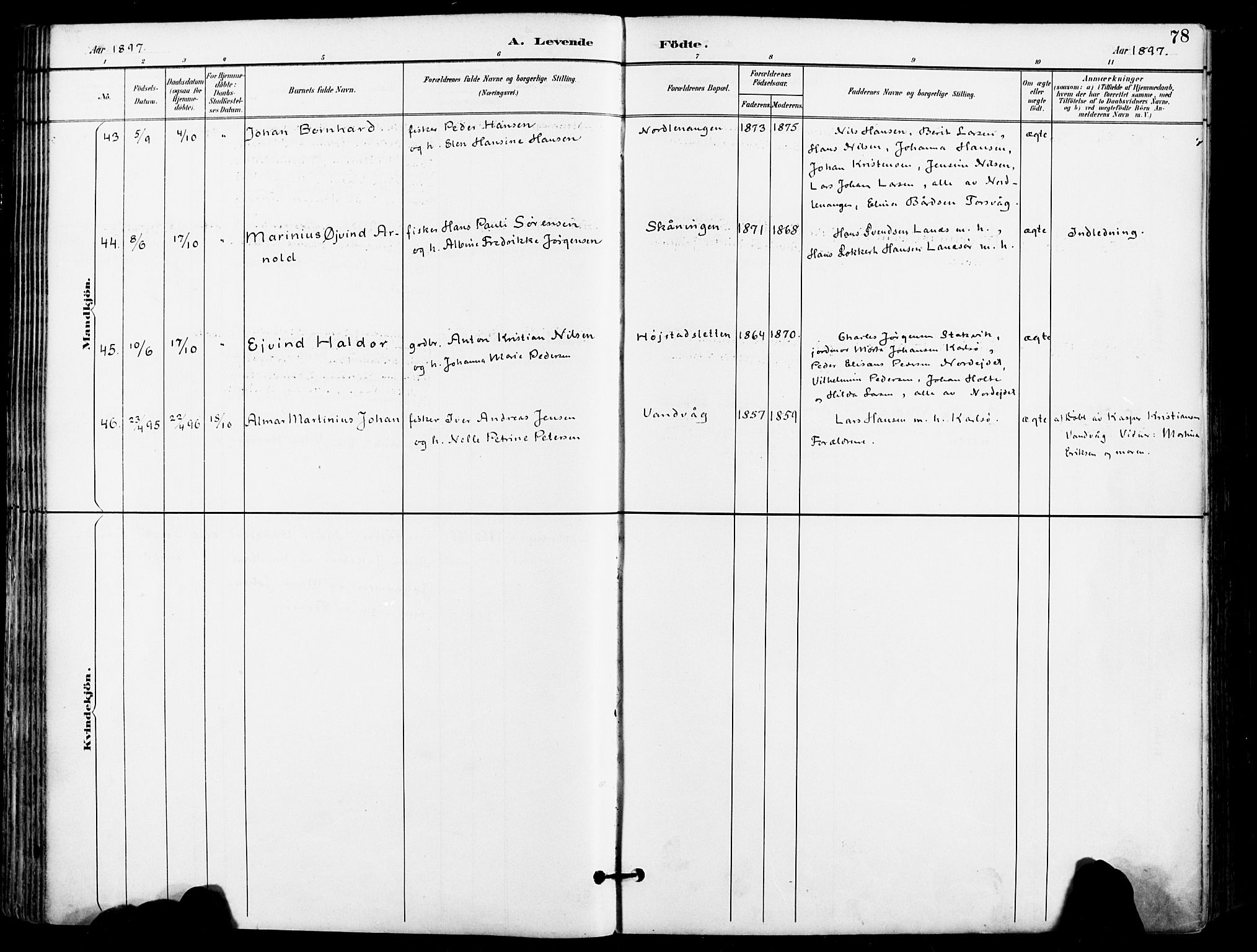 Karlsøy sokneprestembete, AV/SATØ-S-1299/H/Ha/Haa/L0007kirke: Ministerialbok nr. 7, 1891-1902, s. 78