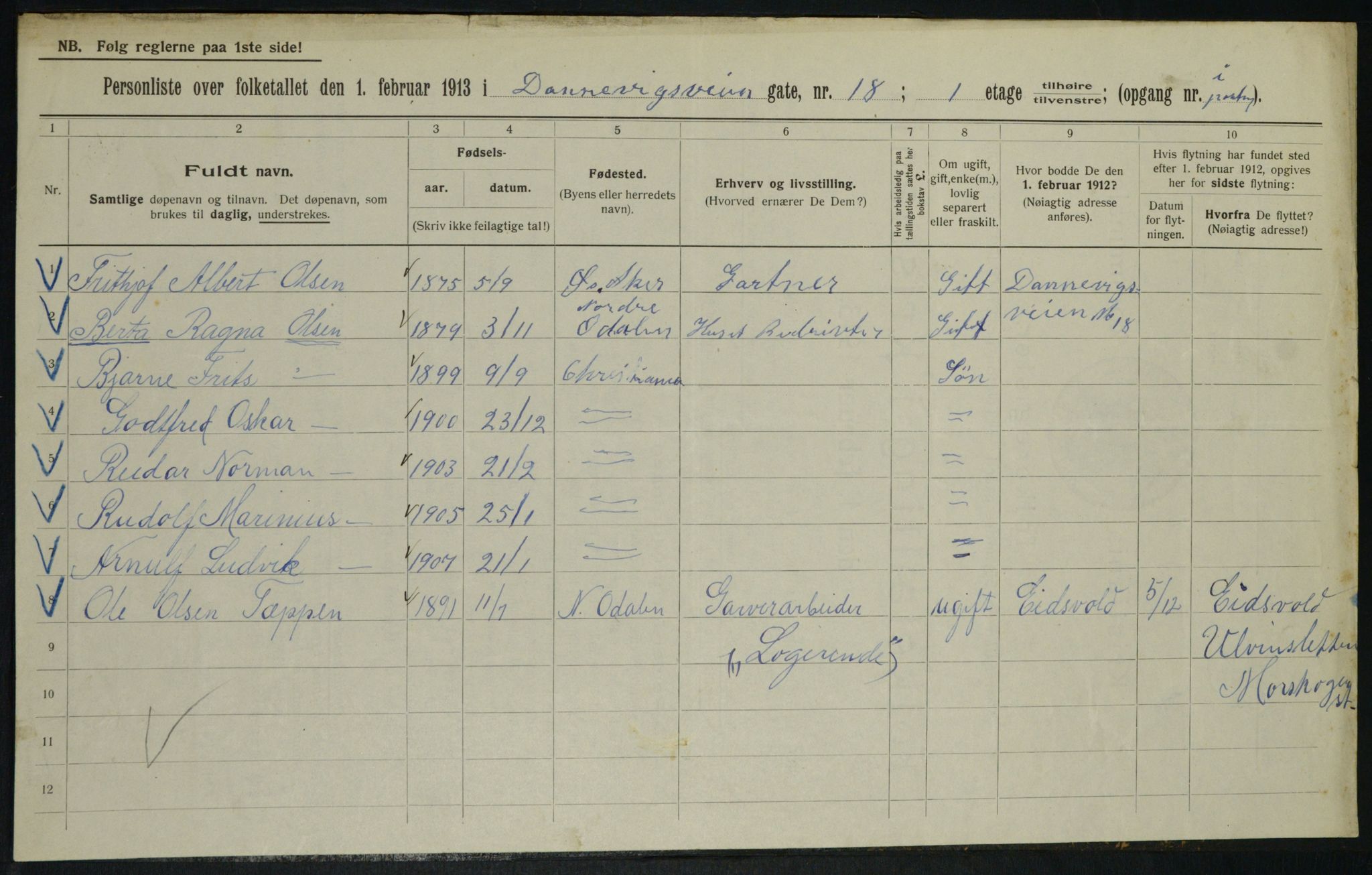 OBA, Kommunal folketelling 1.2.1913 for Kristiania, 1913, s. 15382