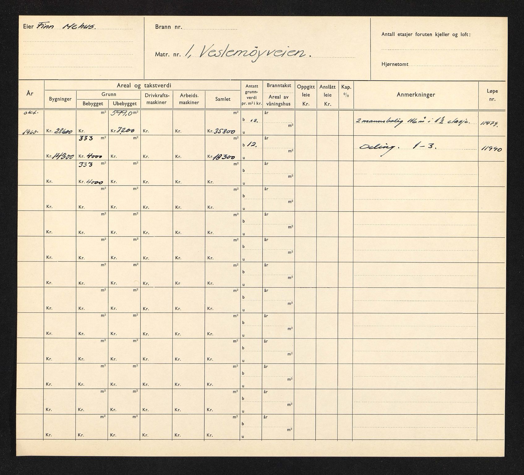 Stavanger kommune. Skattetakstvesenet, BYST/A-0440/F/Fa/Faa/L0045/0003: Skattetakstkort / Verven 36 - Veslemøyveien - Vestvigveien 7