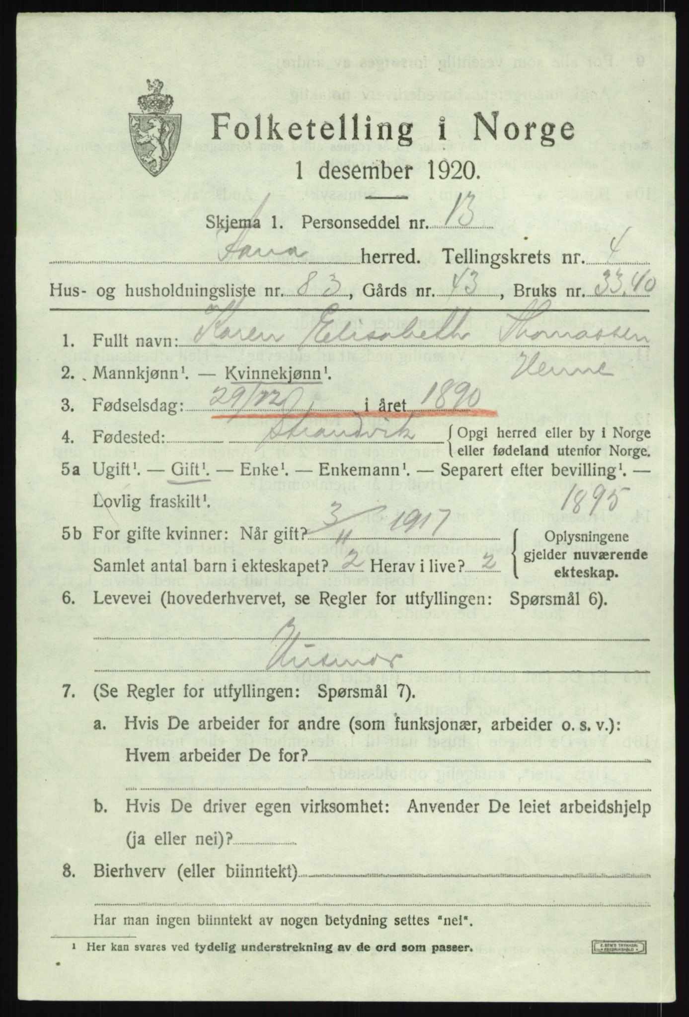 SAB, Folketelling 1920 for 1249 Fana herred, 1920, s. 7001
