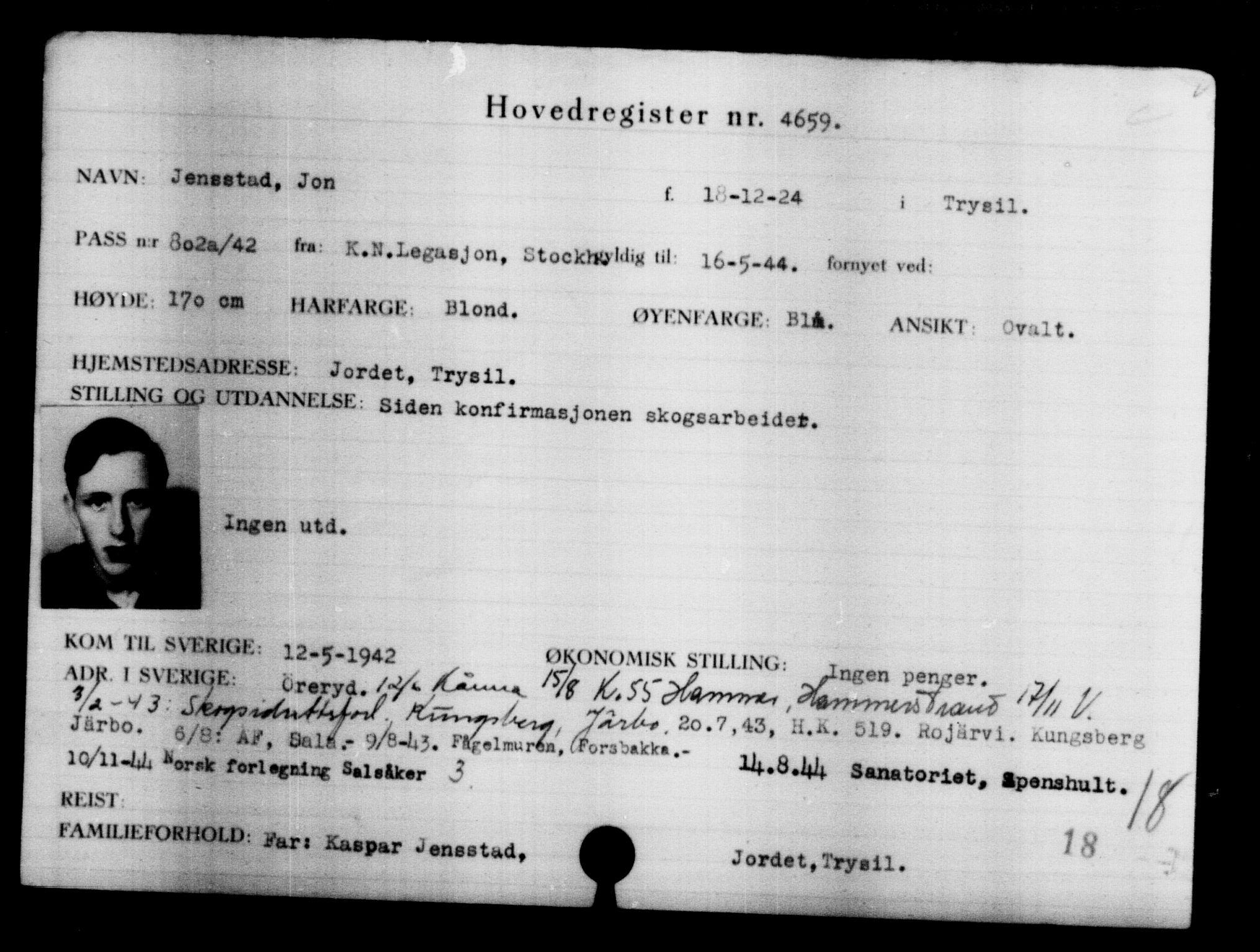Utenriksstasjonene, Legasjonen i Stockholm, Flyktningkontoret, AV/RA-S-6753/V/Va/L0004: Kjesäterkartoteket, flyktninger med registreringsnr. 3496-6610, 1940-1945, s. 1375
