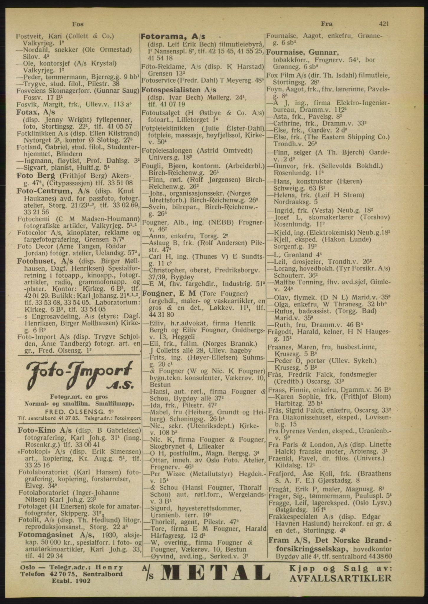 Kristiania/Oslo adressebok, PUBL/-, 1950, s. 421