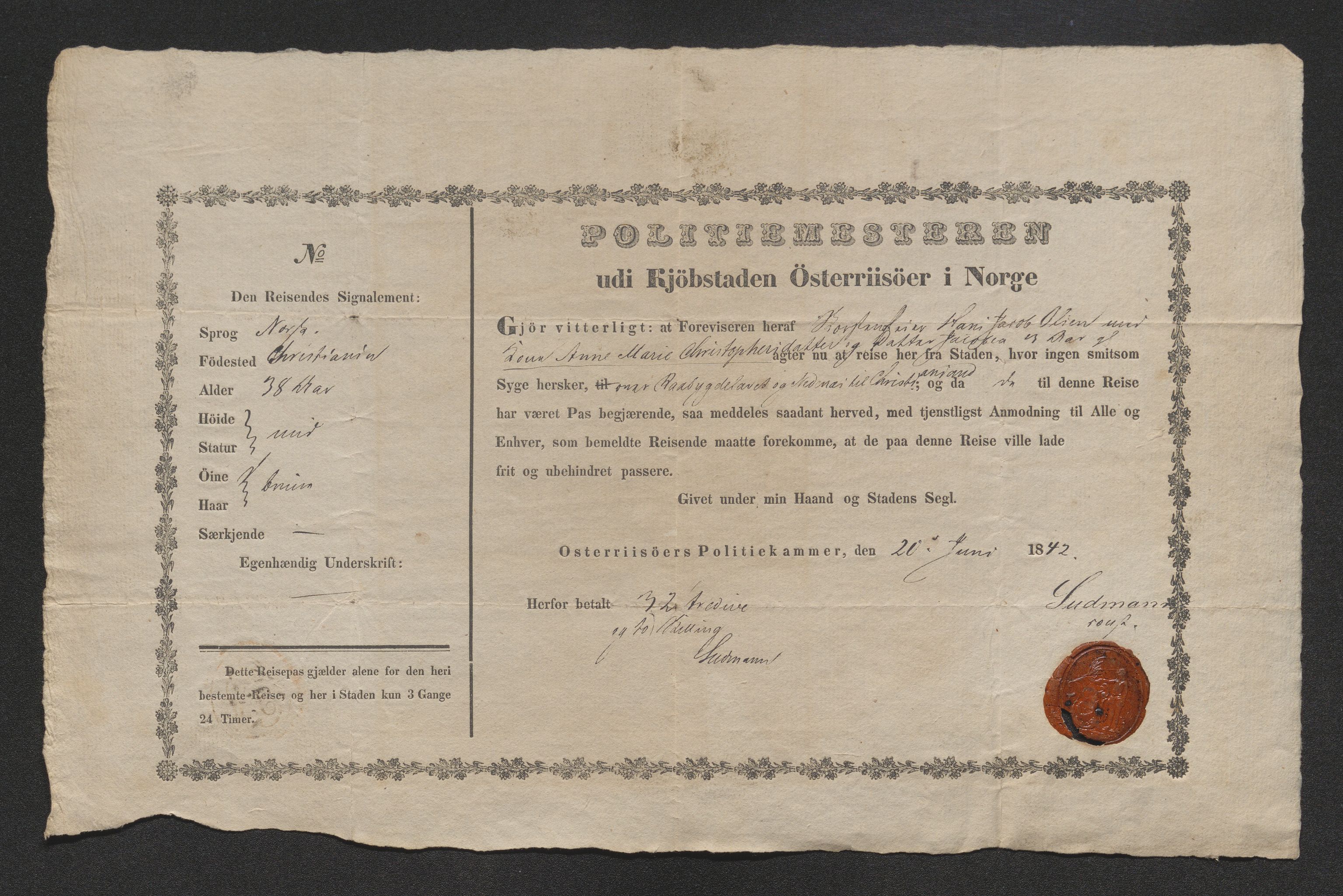 Drammen politikammer, AV/SAKO-A-623/I/Ia/Iab/L0007: Innleverte pass, 1843-1844, s. 33
