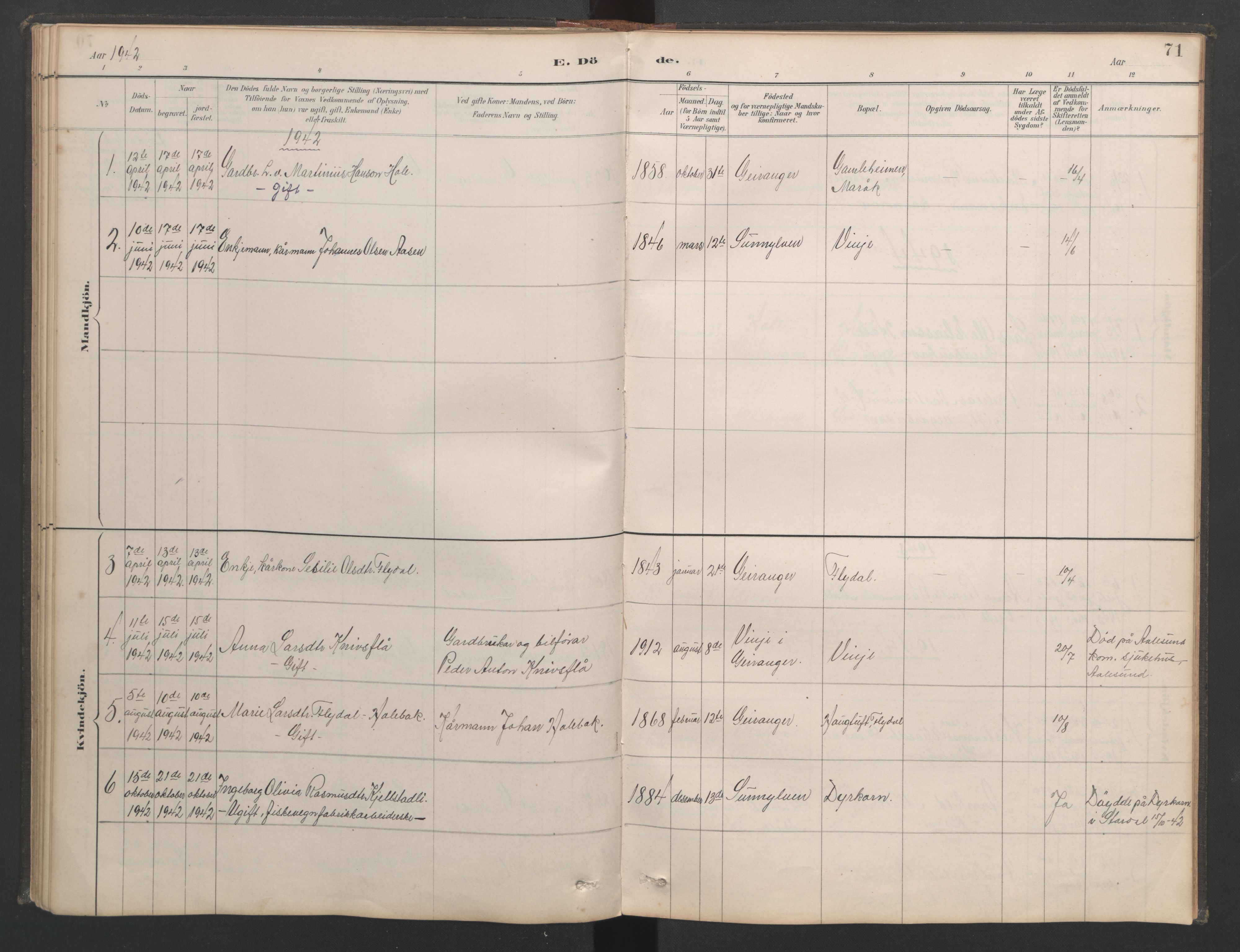 Ministerialprotokoller, klokkerbøker og fødselsregistre - Møre og Romsdal, AV/SAT-A-1454/518/L0237: Klokkerbok nr. 518C04, 1885-1963, s. 71