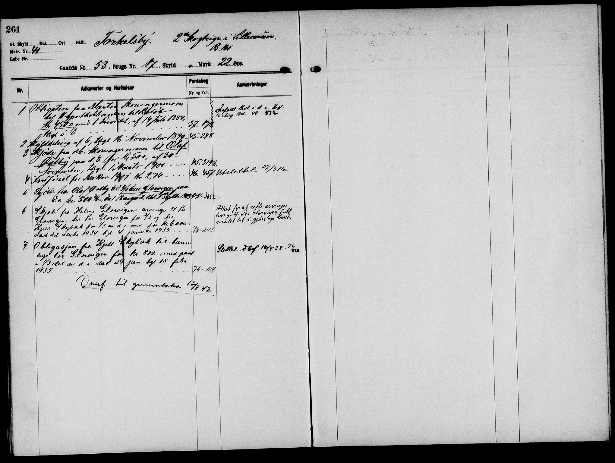 Solør tingrett, AV/SAH-TING-008/H/Ha/Hak/L0004: Panteregister nr. IV, 1900-1935, s. 261