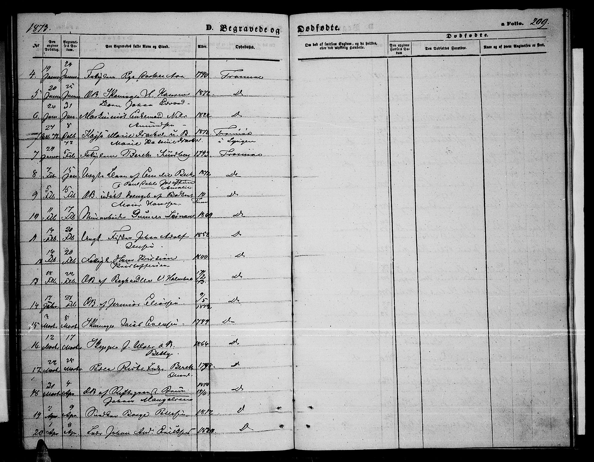 Tromsø sokneprestkontor/stiftsprosti/domprosti, SATØ/S-1343/G/Gb/L0007klokker: Klokkerbok nr. 7, 1867-1875, s. 209