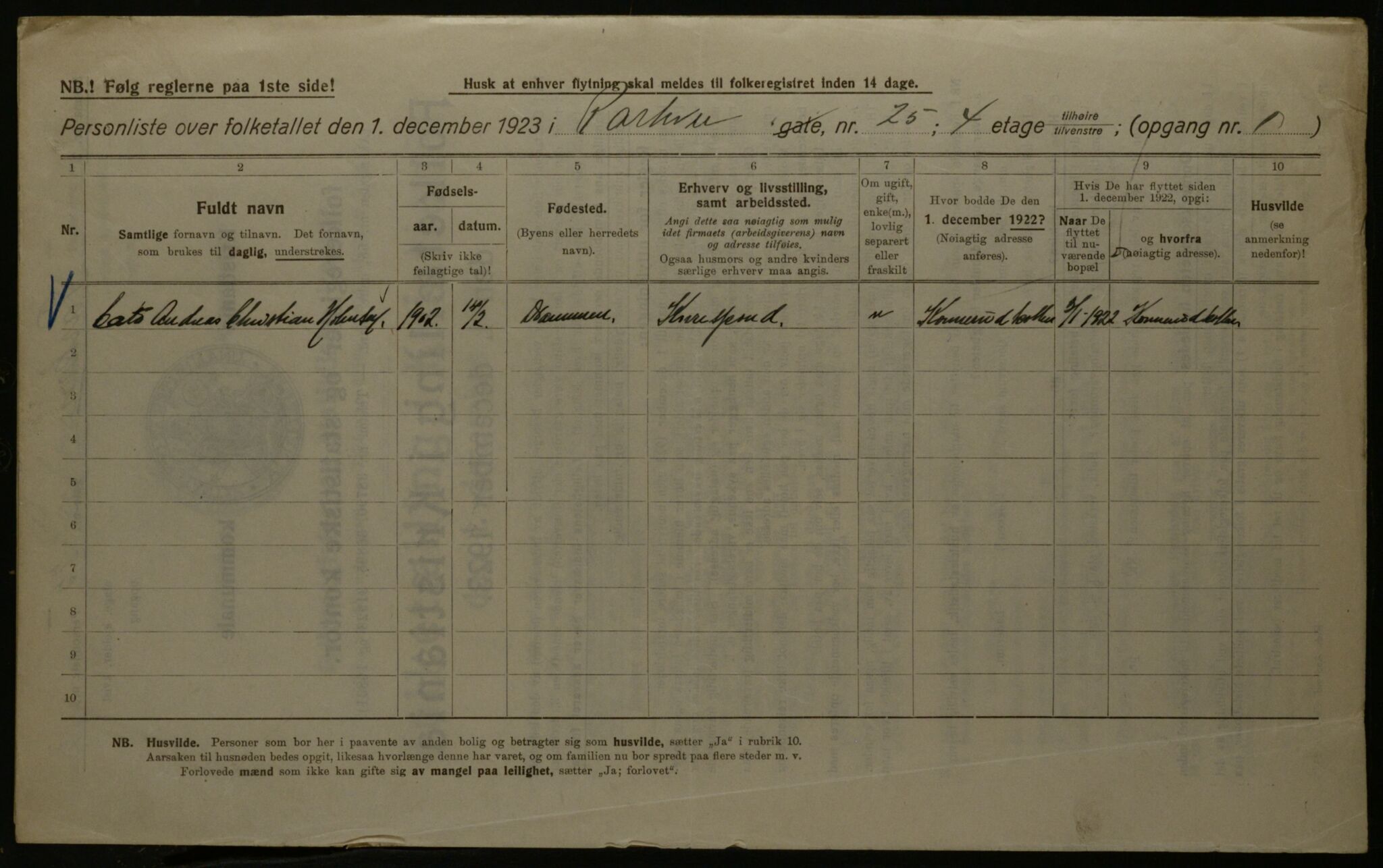 OBA, Kommunal folketelling 1.12.1923 for Kristiania, 1923, s. 86141
