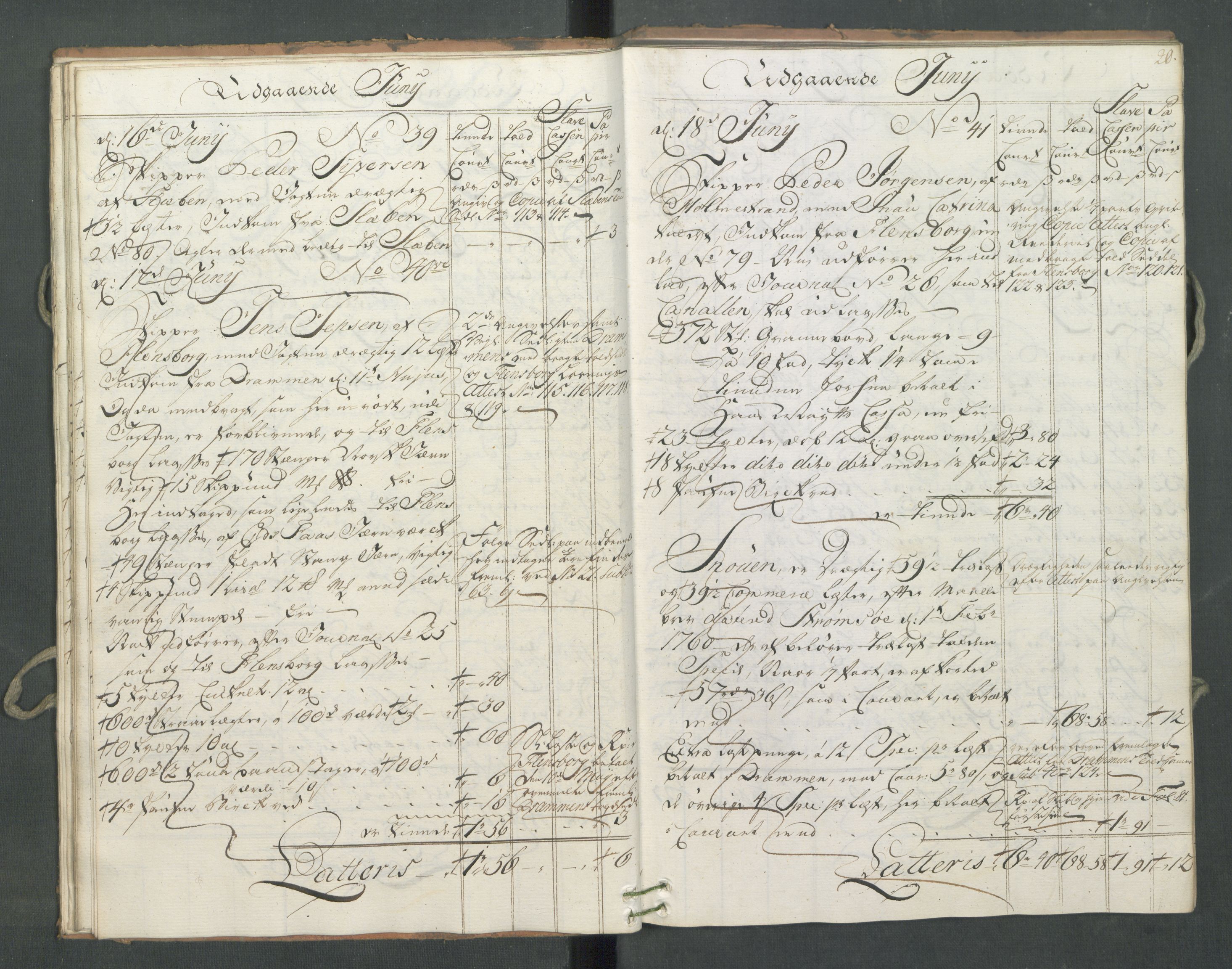 Generaltollkammeret, tollregnskaper, AV/RA-EA-5490/R09/L0034/0001: Tollregnskaper Holmestrand / Utgående hovedtollbok, 1762, s. 19b-20a