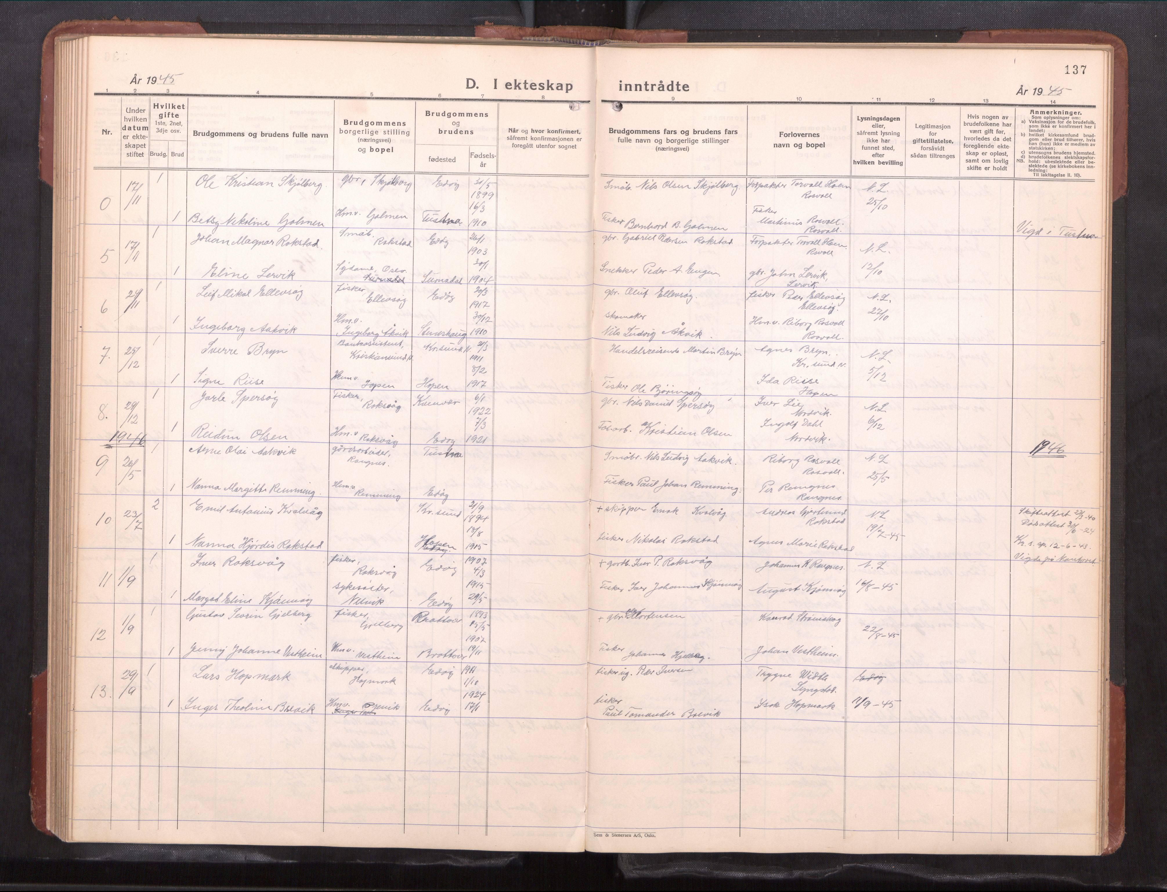 Ministerialprotokoller, klokkerbøker og fødselsregistre - Møre og Romsdal, AV/SAT-A-1454/581/L0944: Klokkerbok nr. 581---, 1932-1961, s. 137