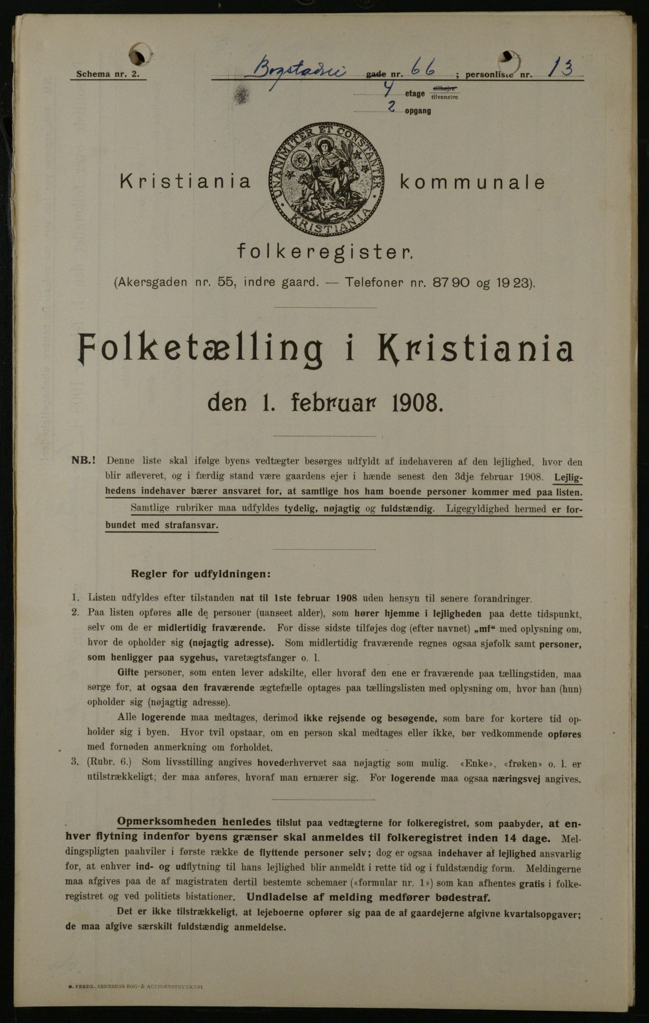 OBA, Kommunal folketelling 1.2.1908 for Kristiania kjøpstad, 1908, s. 7376