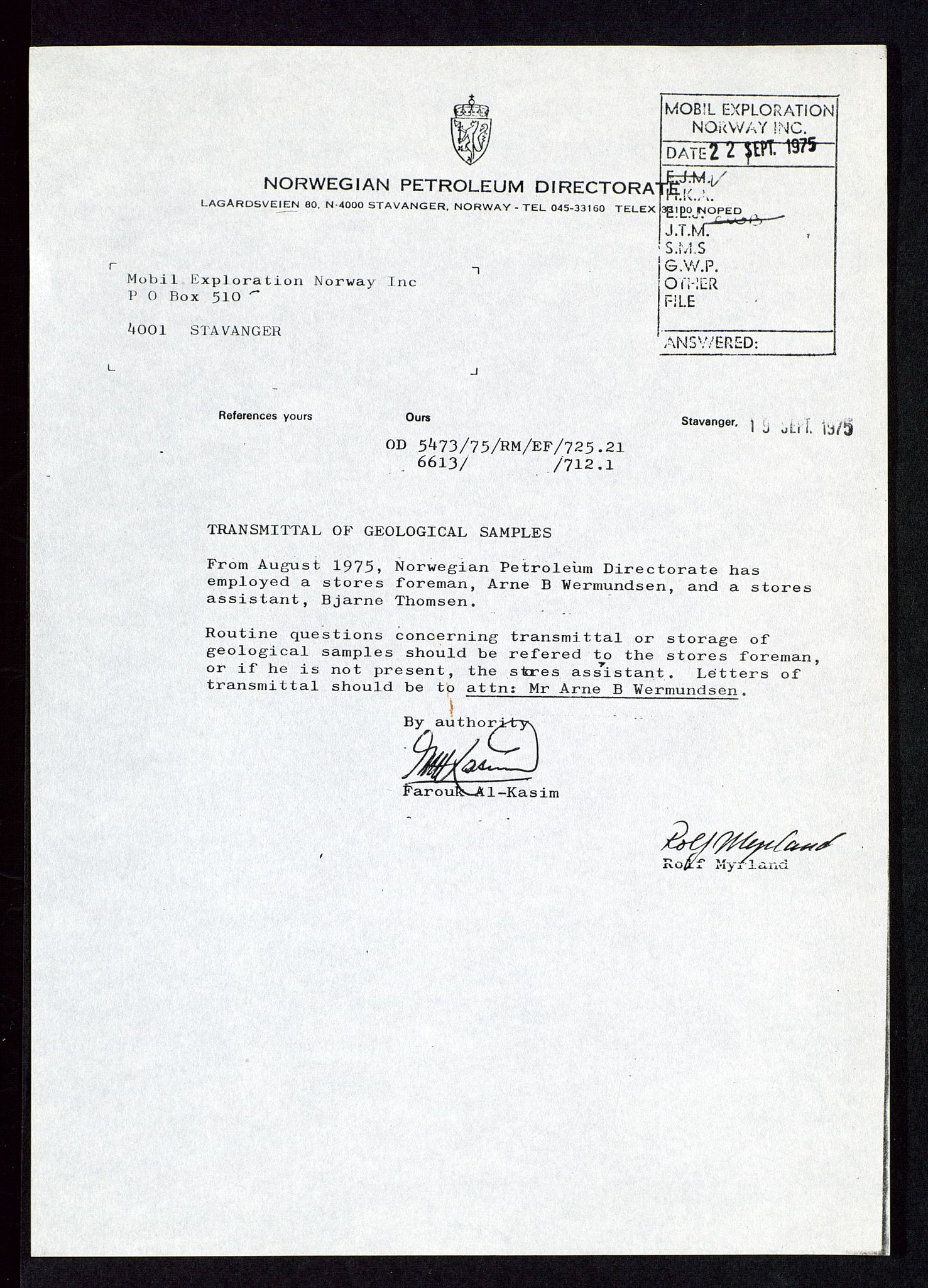 Pa 1578 - Mobil Exploration Norway Incorporated, AV/SAST-A-102024/4/D/Da/L0115: S.E. Smith - Sak og korrespondanse, 1974-1981, s. 12