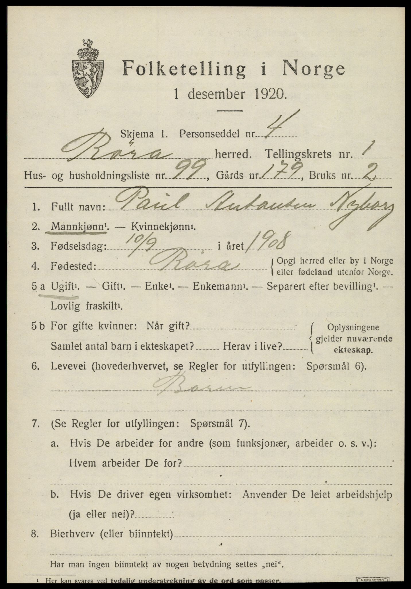 SAT, Folketelling 1920 for 1730 Røra herred, 1920, s. 1477