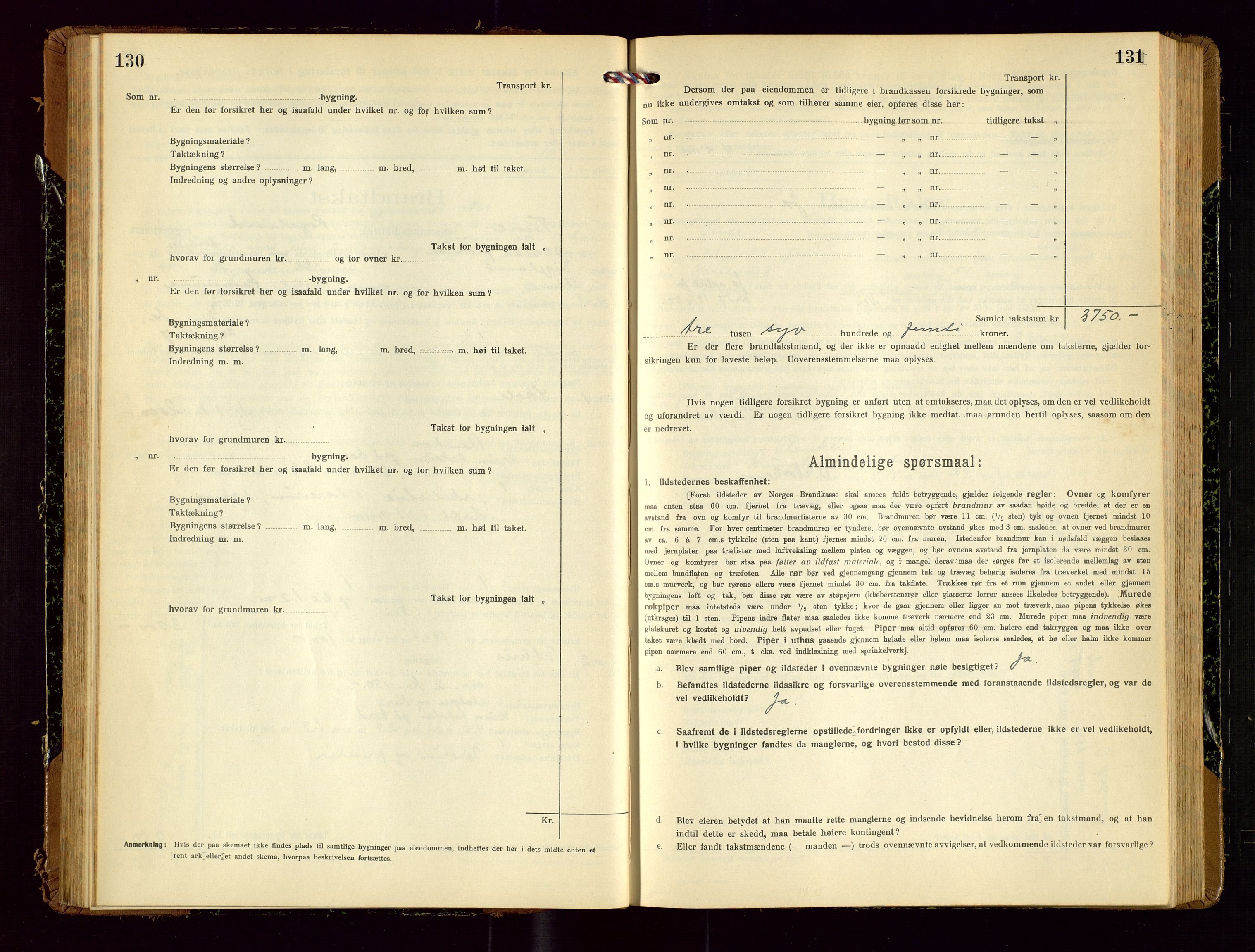 Time lensmannskontor, SAST/A-100420/Gob/L0002: Branntakstprotokoll, 1919-1952, s. 130-131