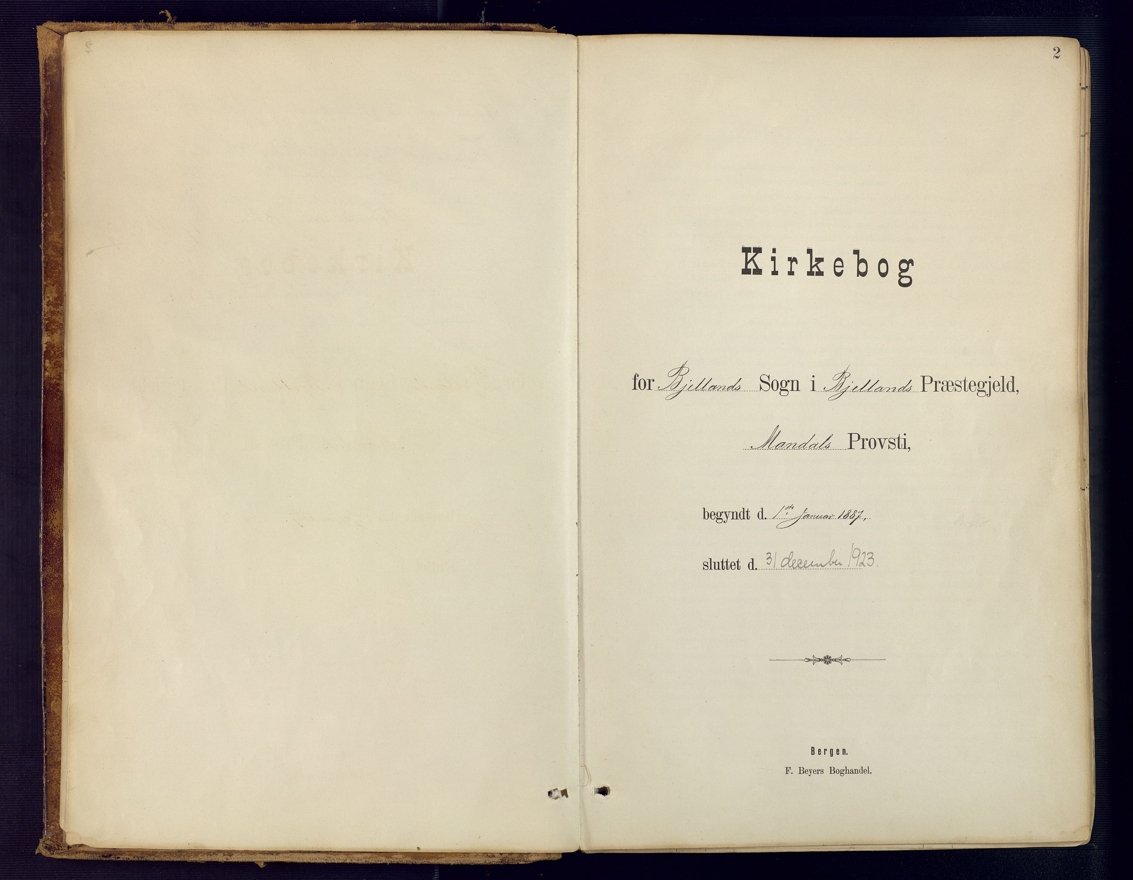 Bjelland sokneprestkontor, SAK/1111-0005/F/Fa/Faa/L0004: Ministerialbok nr. A 4, 1887-1923, s. 2