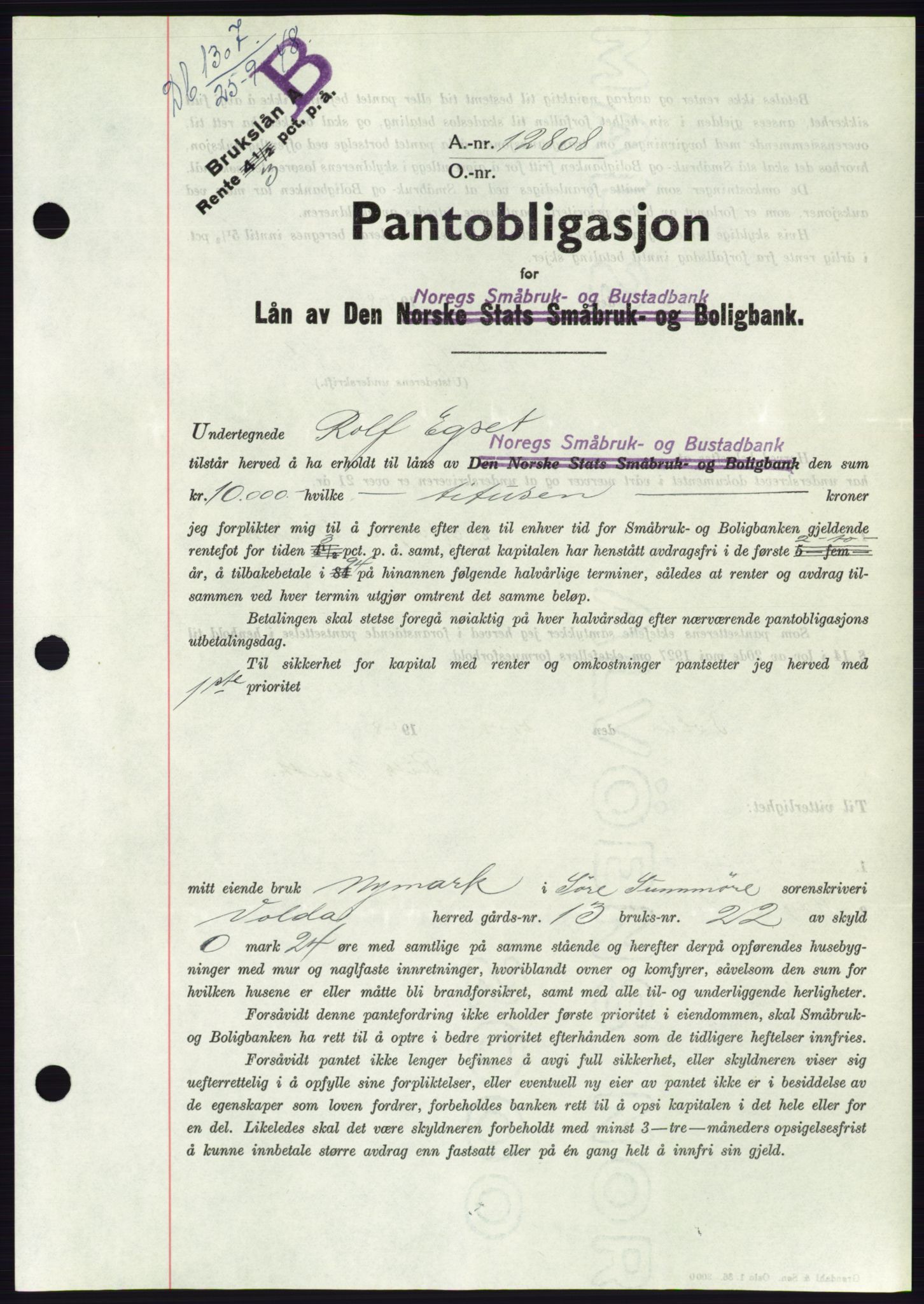 Søre Sunnmøre sorenskriveri, AV/SAT-A-4122/1/2/2C/L0116: Pantebok nr. 4B, 1948-1949, Dagboknr: 1307/1948