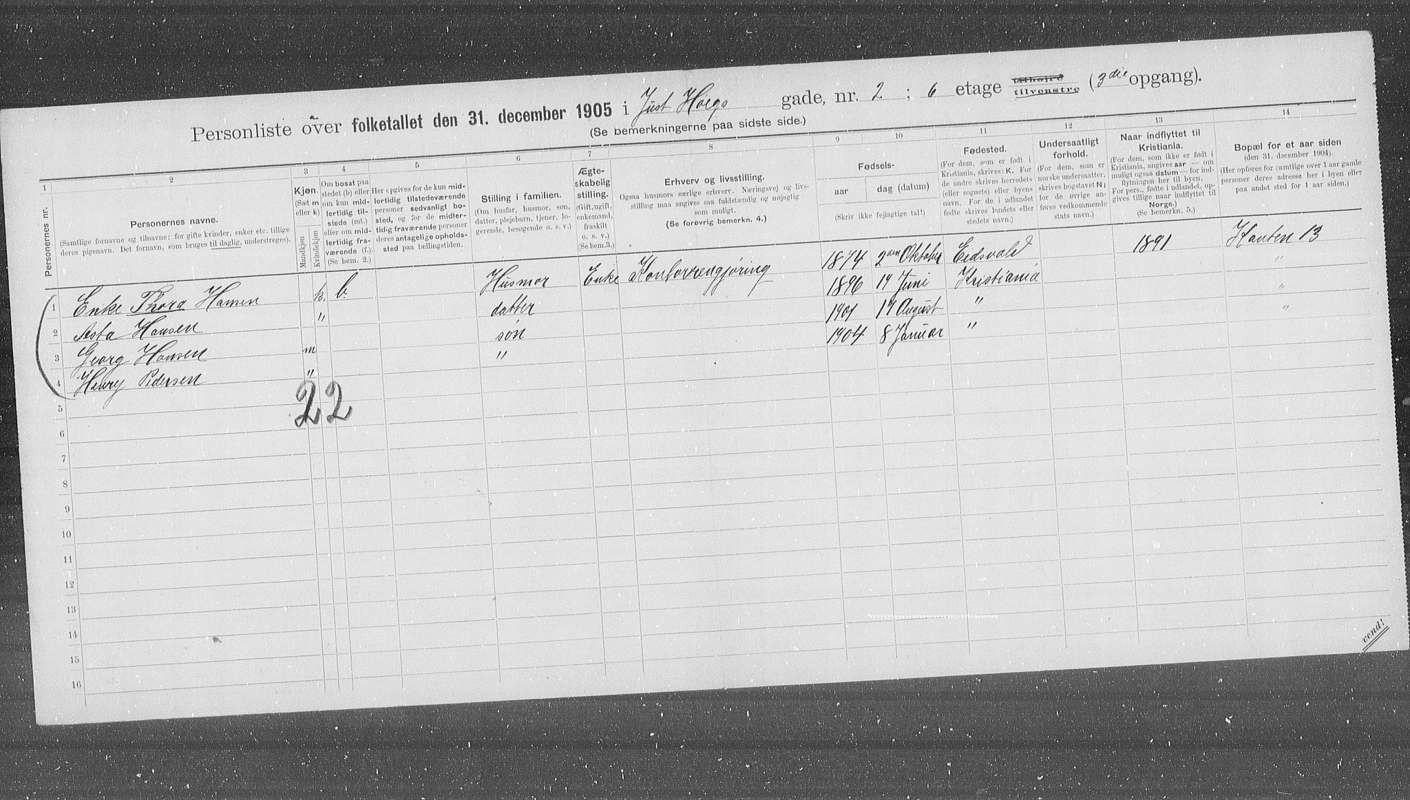 OBA, Kommunal folketelling 31.12.1905 for Kristiania kjøpstad, 1905, s. 25024