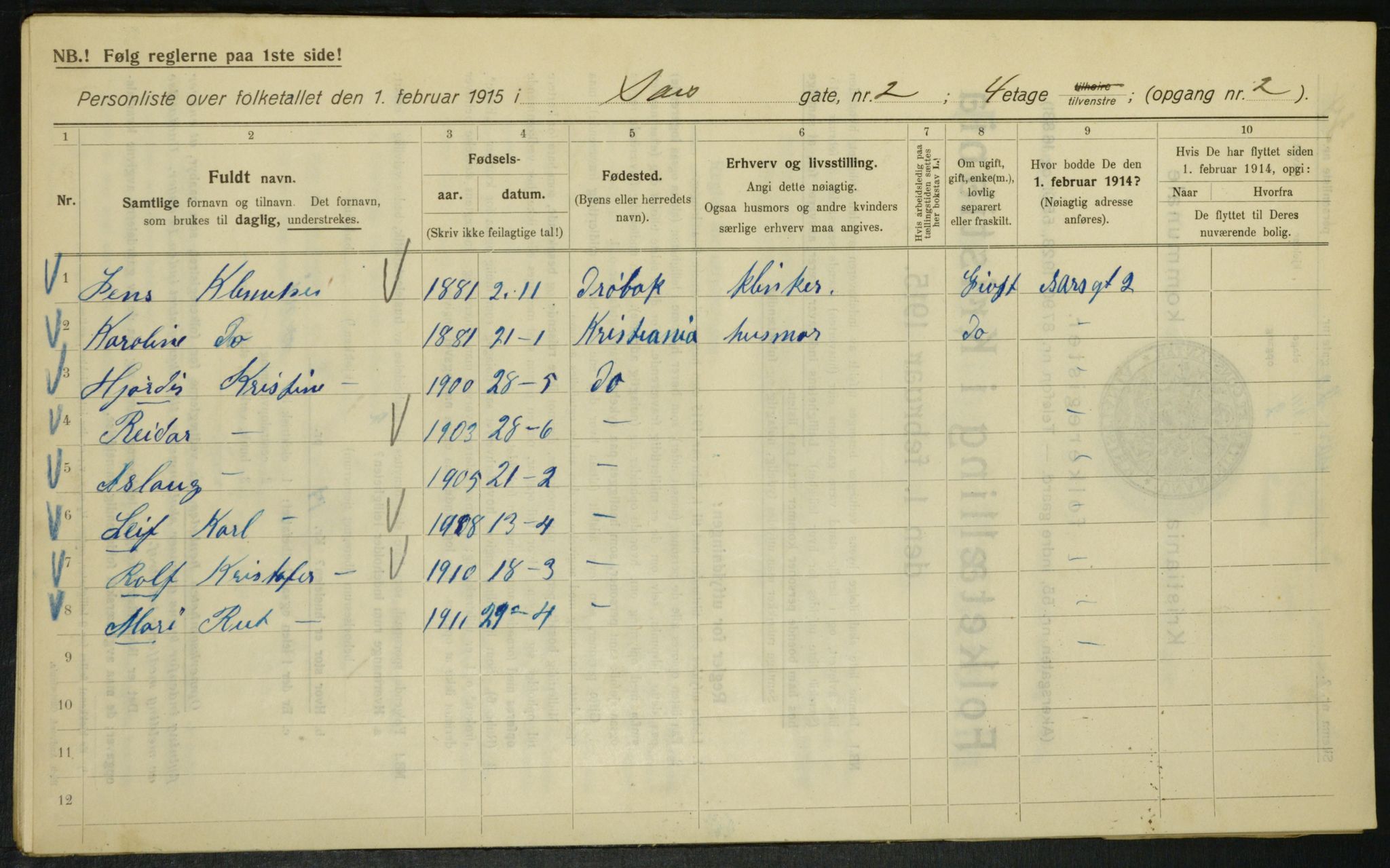 OBA, Kommunal folketelling 1.2.1915 for Kristiania, 1915, s. 88848