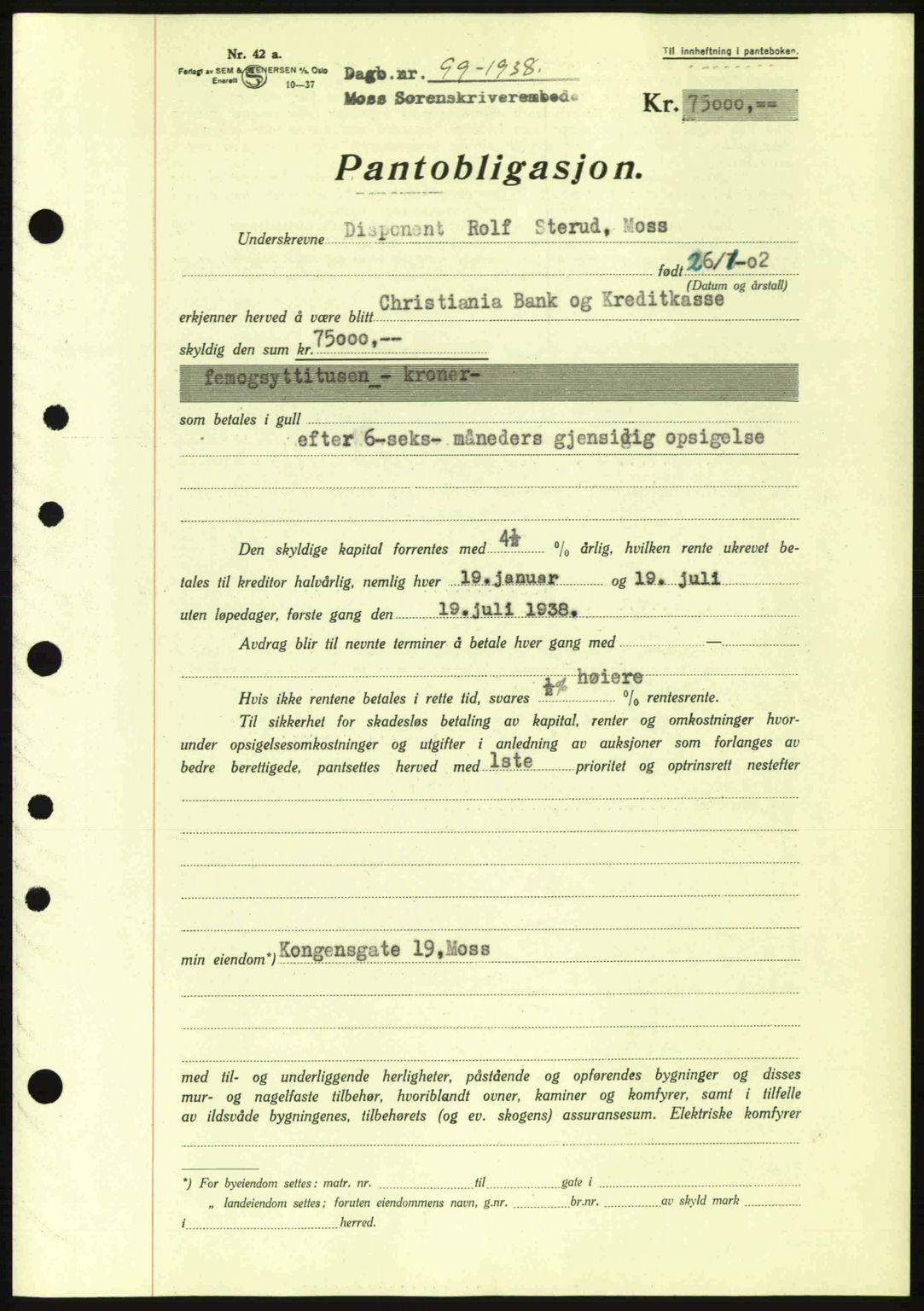 Moss sorenskriveri, SAO/A-10168: Pantebok nr. B4, 1937-1938, Dagboknr: 89/1938