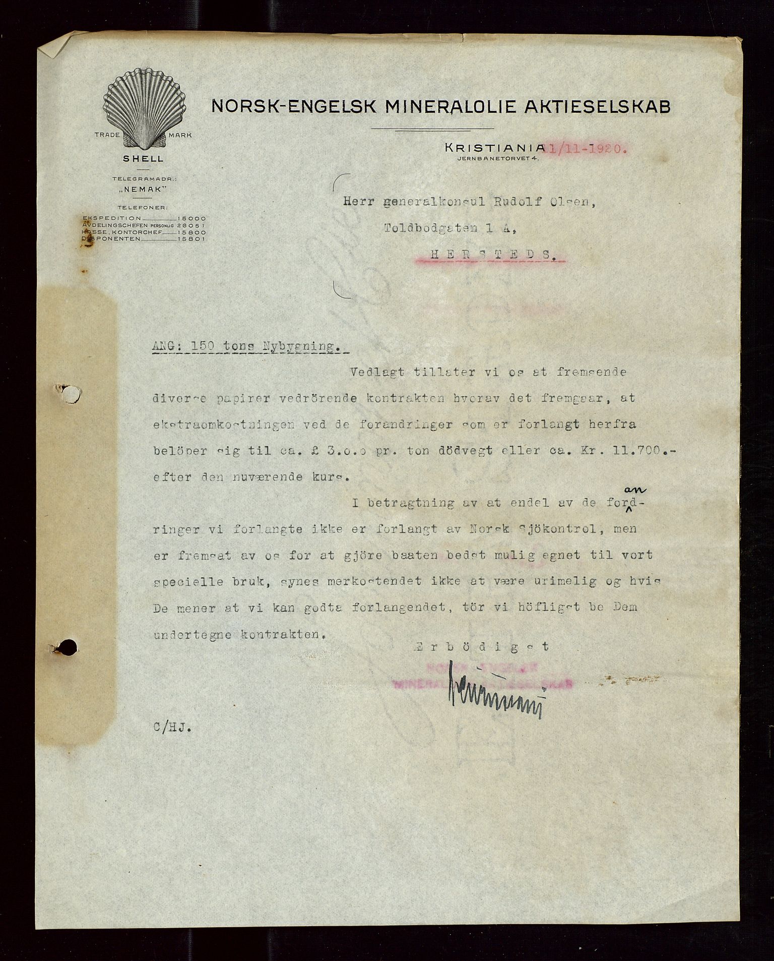 Pa 1521 - A/S Norske Shell, AV/SAST-A-101915/E/Ea/Eaa/L0010: Sjefskorrespondanse, 1920, s. 177