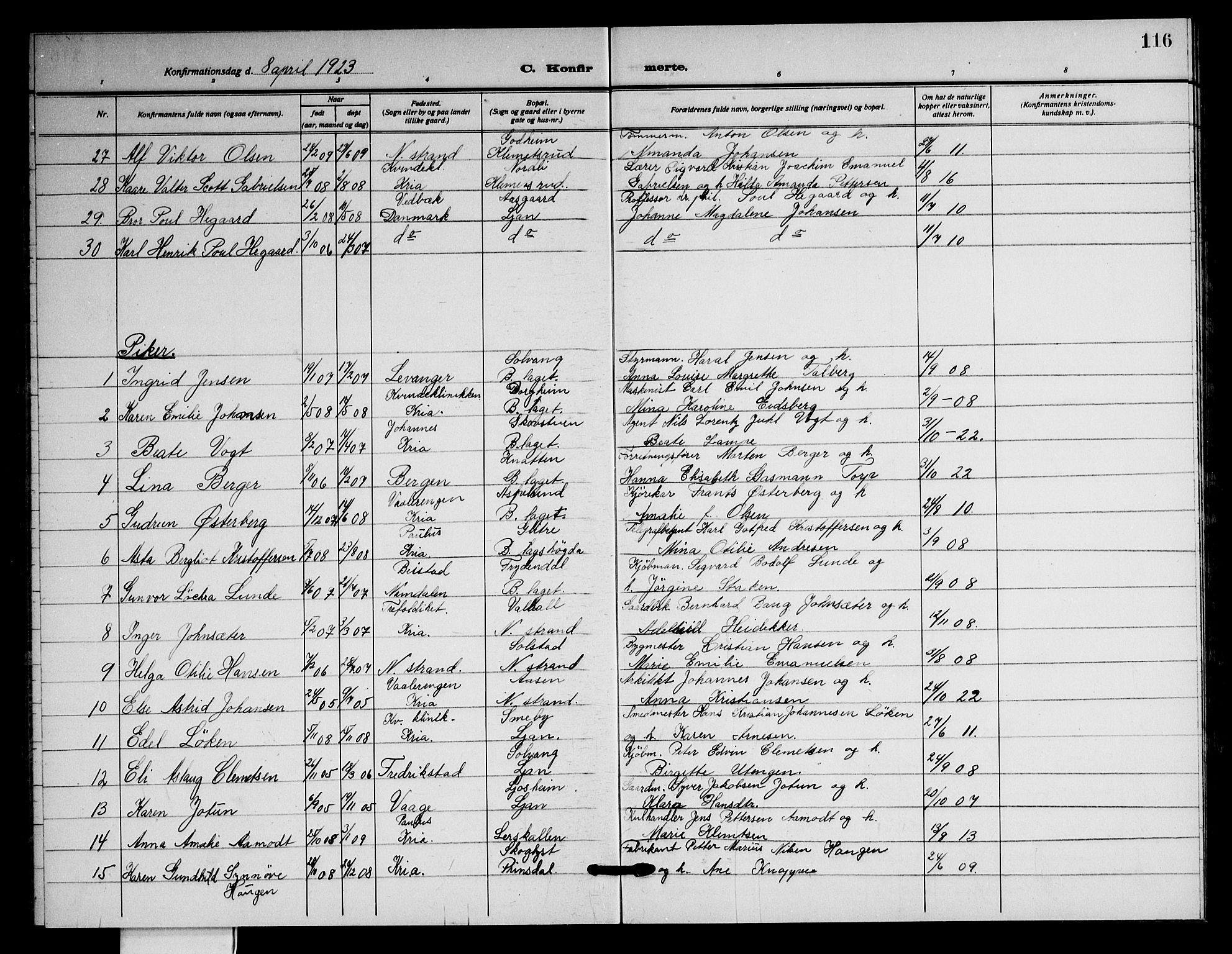 Nordstrand prestekontor Kirkebøker, AV/SAO-A-10362a/G/Ga/L0002: Klokkerbok nr. I 2, 1918-1925, s. 116