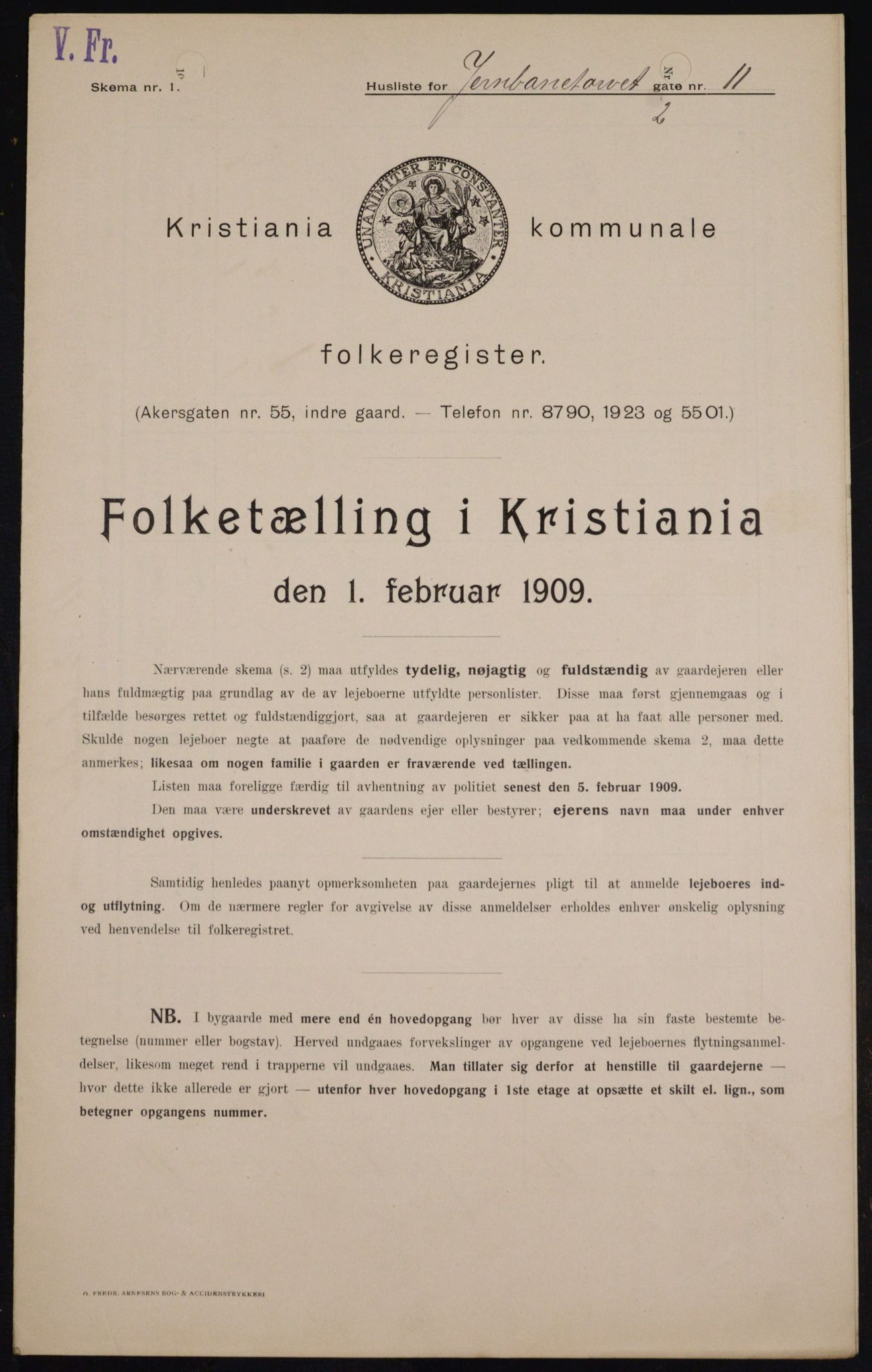 OBA, Kommunal folketelling 1.2.1909 for Kristiania kjøpstad, 1909, s. 42888