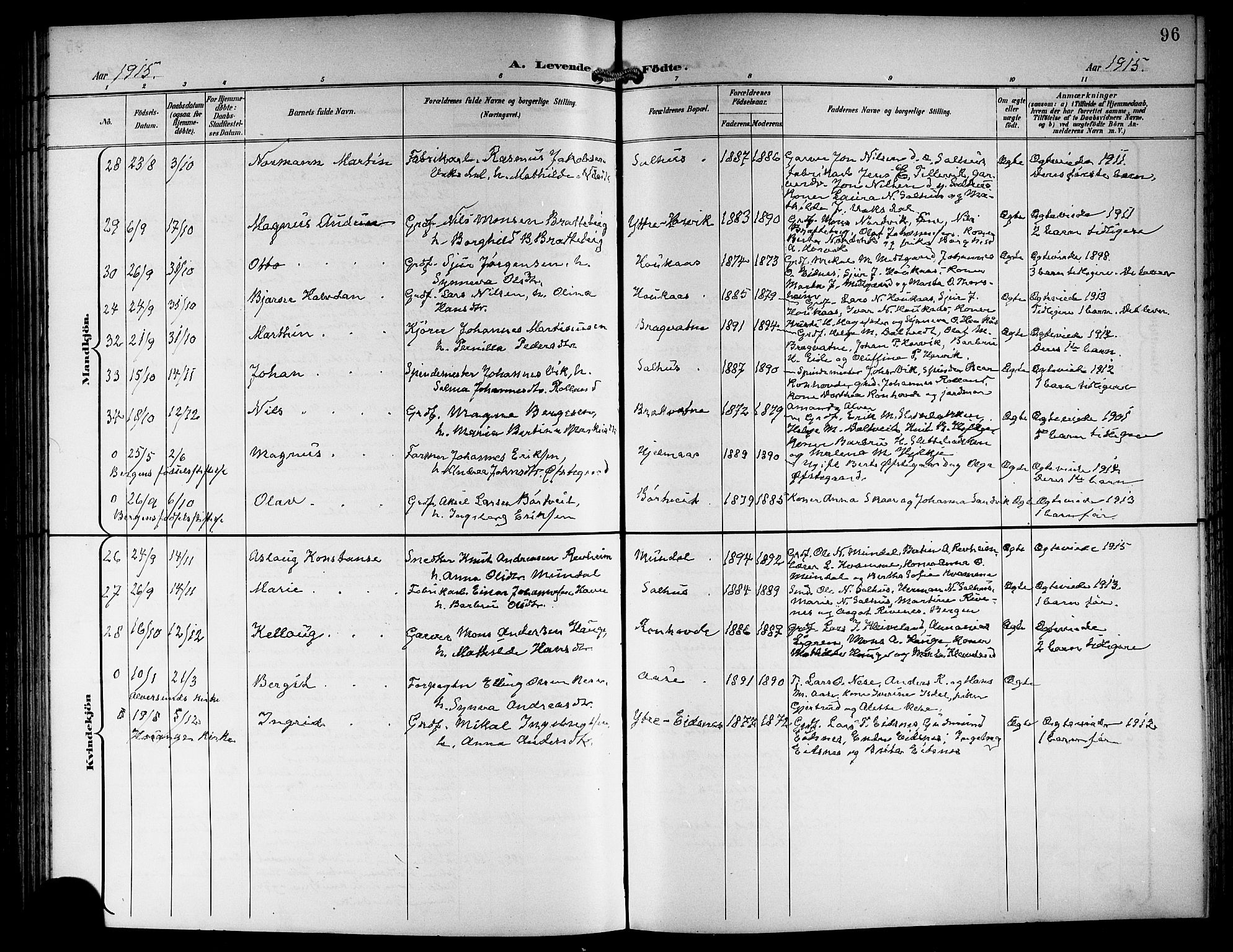 Hamre sokneprestembete, SAB/A-75501/H/Ha/Hab: Klokkerbok nr. B 4, 1898-1919, s. 96