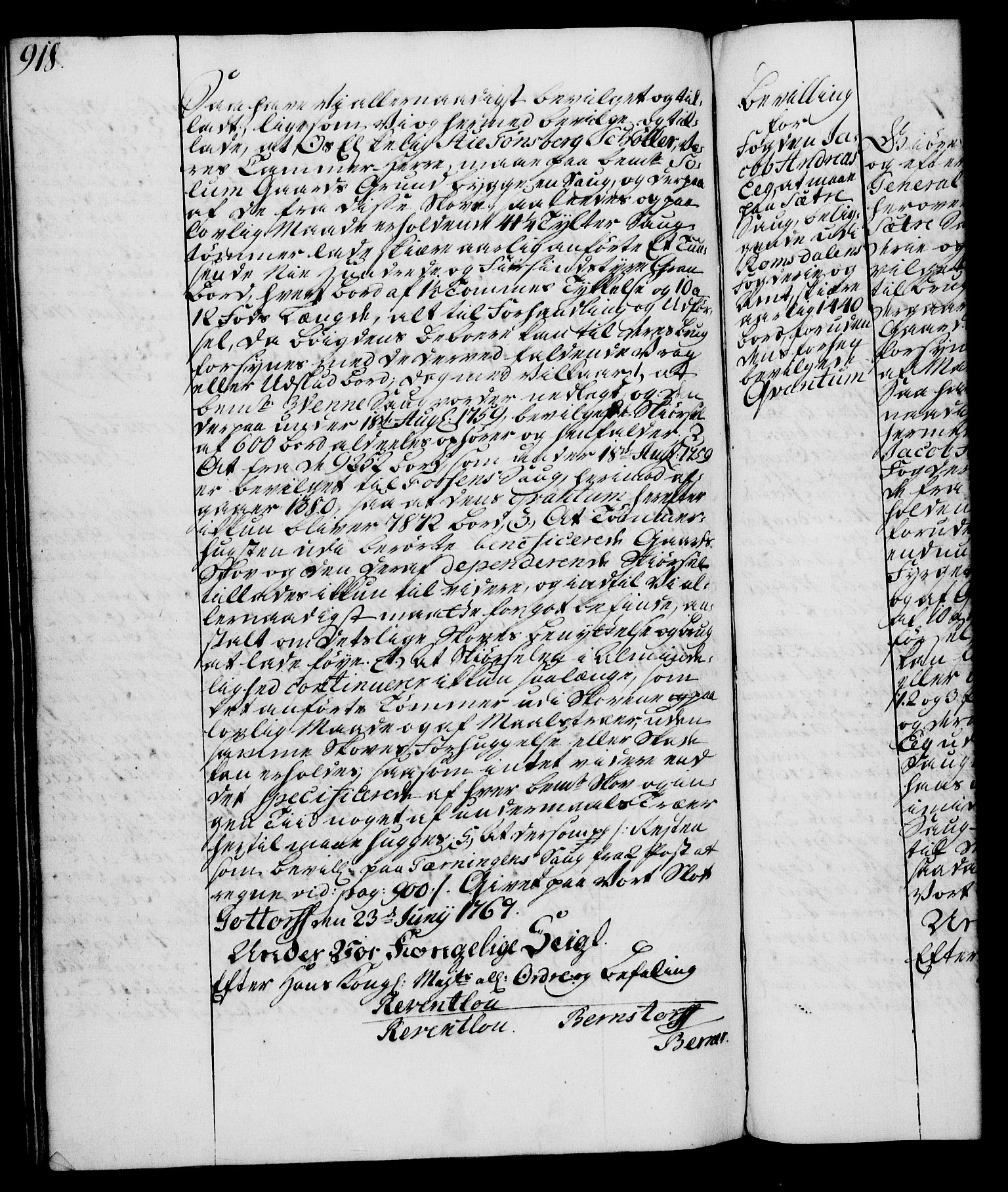 Rentekammeret, Kammerkanselliet, RA/EA-3111/G/Gg/Gga/L0007: Norsk ekspedisjonsprotokoll med register (merket RK 53.7), 1759-1768, s. 918