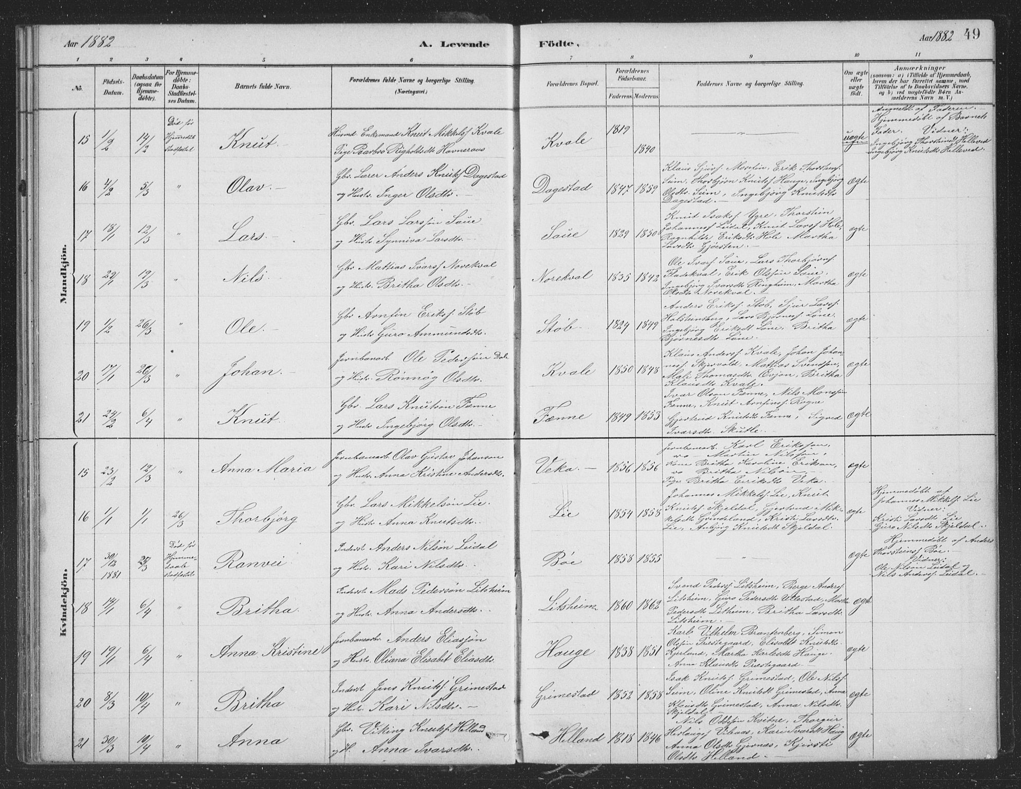 Voss sokneprestembete, AV/SAB-A-79001/H/Hab: Klokkerbok nr. B 3, 1879-1894, s. 49