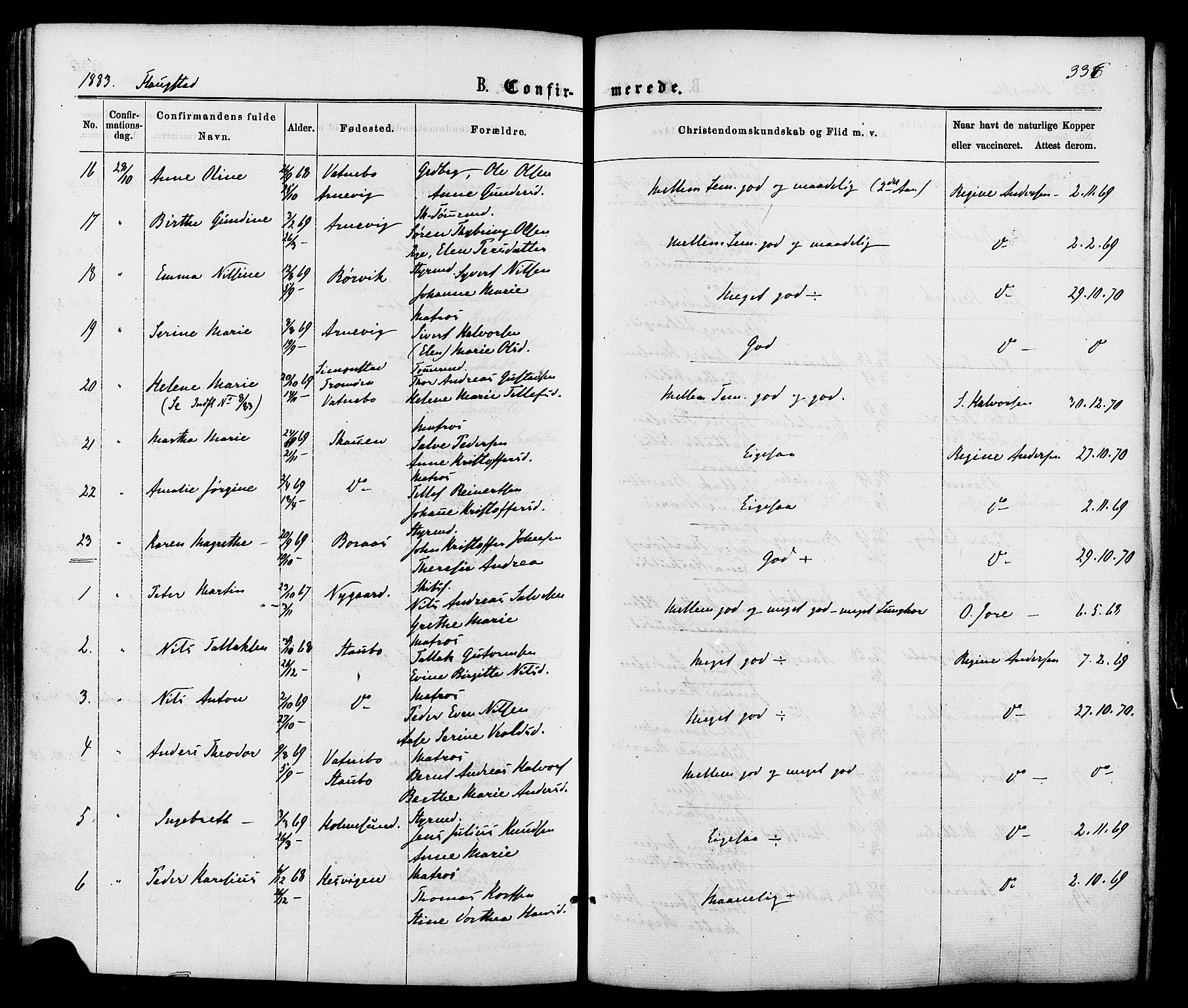 Dypvåg sokneprestkontor, AV/SAK-1111-0007/F/Fa/Faa/L0007: Ministerialbok nr. A 7 /2, 1877-1884, s. 336
