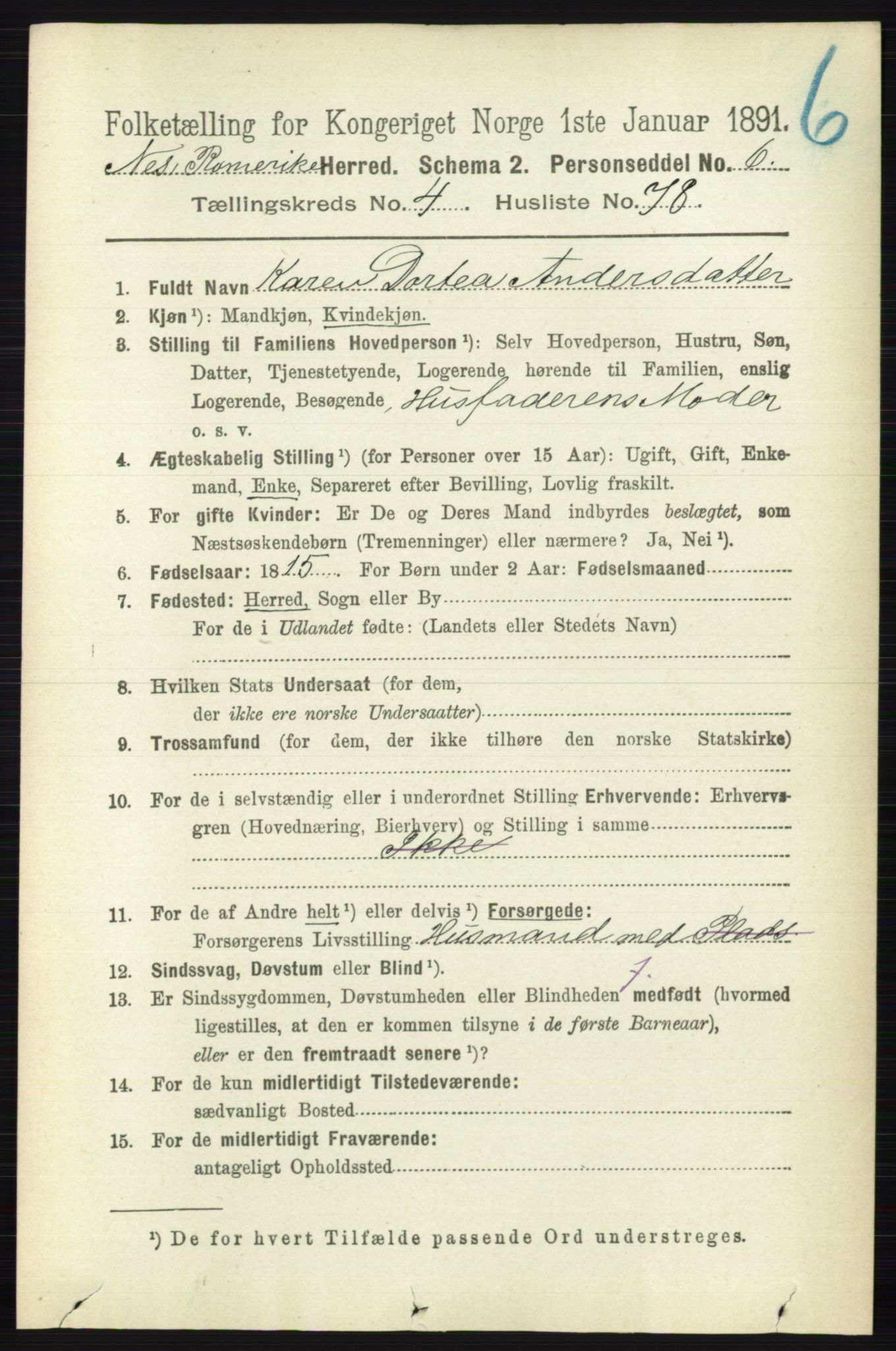 RA, Folketelling 1891 for 0236 Nes herred, 1891, s. 2685