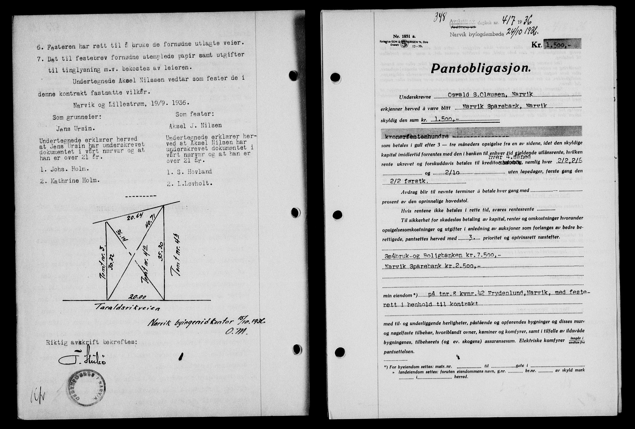Narvik sorenskriveri, SAT/A-0002/1/2/2C/2Ca/L0011: Pantebok nr. 14, 1935-1937, Tingl.dato: 24.10.1936