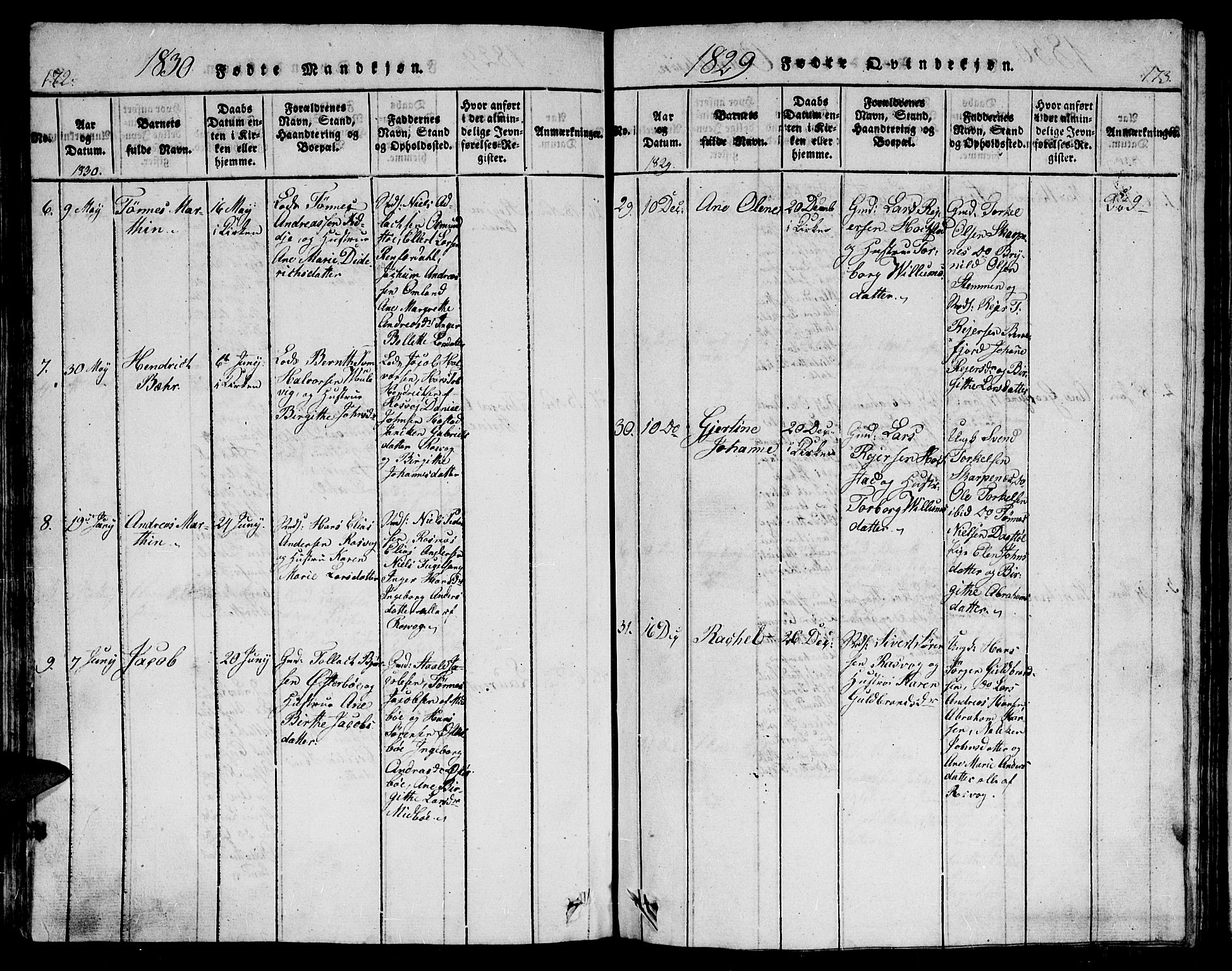 Flekkefjord sokneprestkontor, AV/SAK-1111-0012/F/Fb/Fbb/L0001: Klokkerbok nr. B 1, 1815-1830, s. 172-173