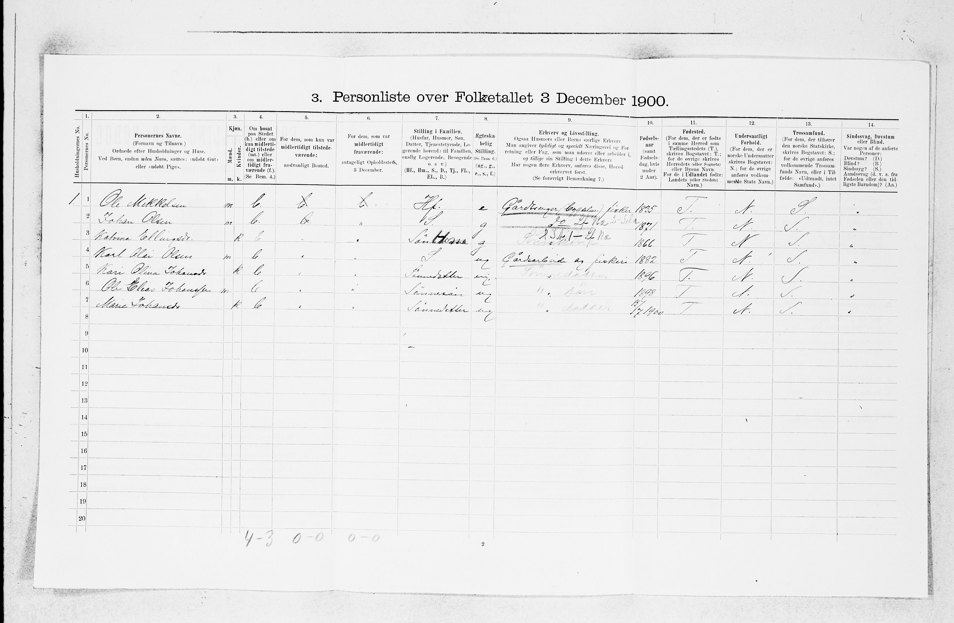 SAB, Folketelling 1900 for 1246 Fjell herred, 1900, s. 1014