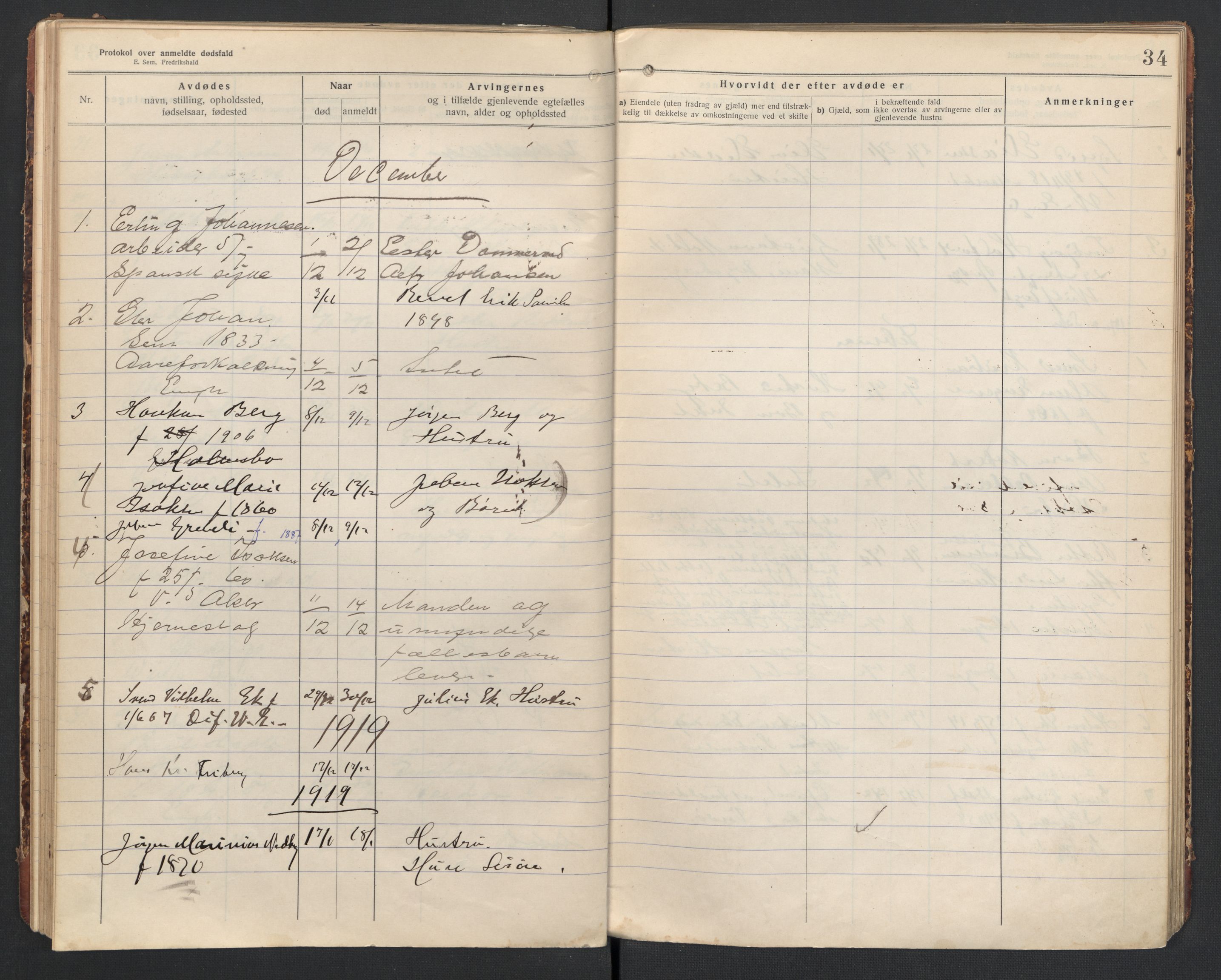 Hurum lensmannskontor, AV/SAKO-A-505/H/Ha/L0002: Dødsfallsprotokoll, 1916-1925, s. 34