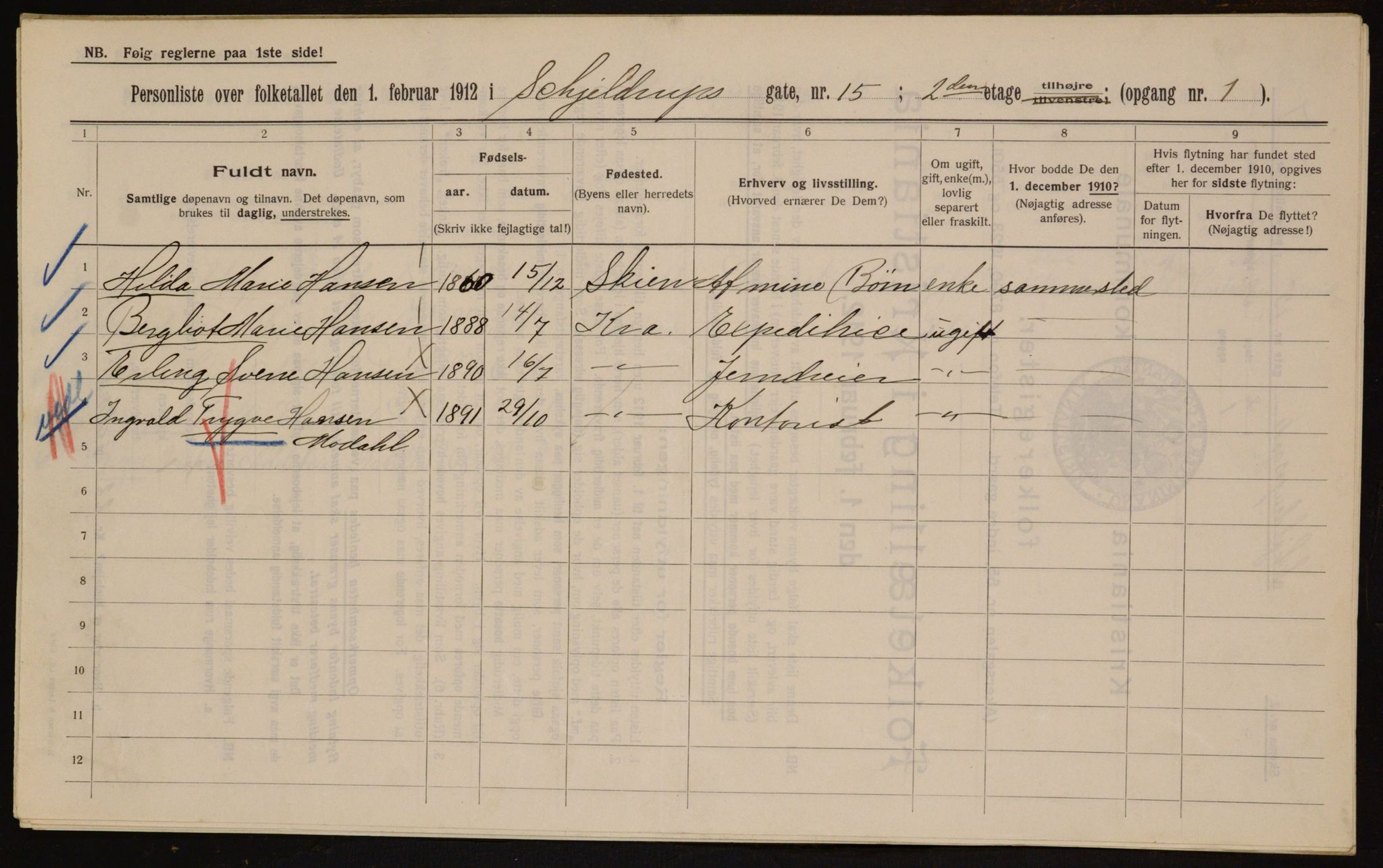 OBA, Kommunal folketelling 1.2.1912 for Kristiania, 1912, s. 96292