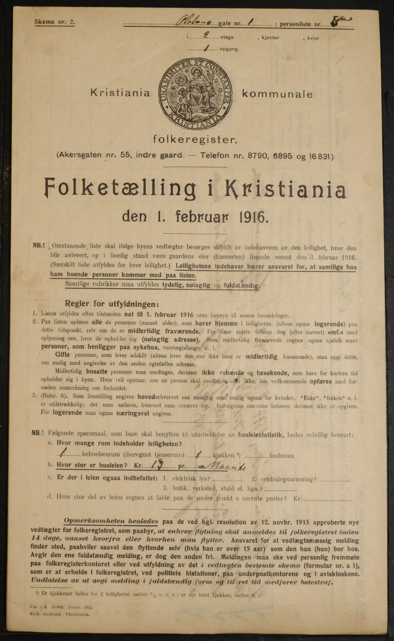 OBA, Kommunal folketelling 1.2.1916 for Kristiania, 1916, s. 82119