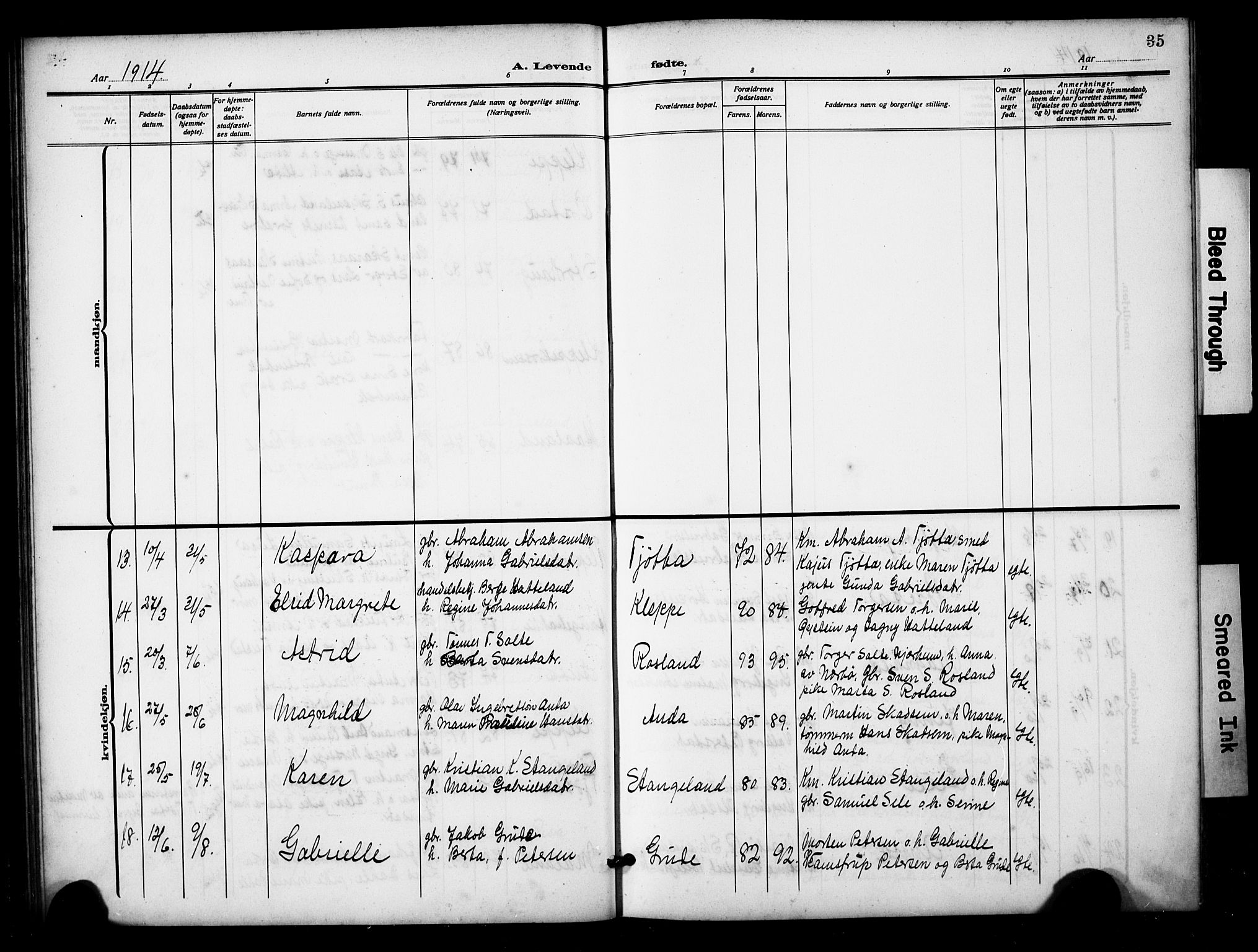 Klepp sokneprestkontor, AV/SAST-A-101803/001/3/30BB/L0007: Klokkerbok nr. B 7, 1908-1934, s. 35