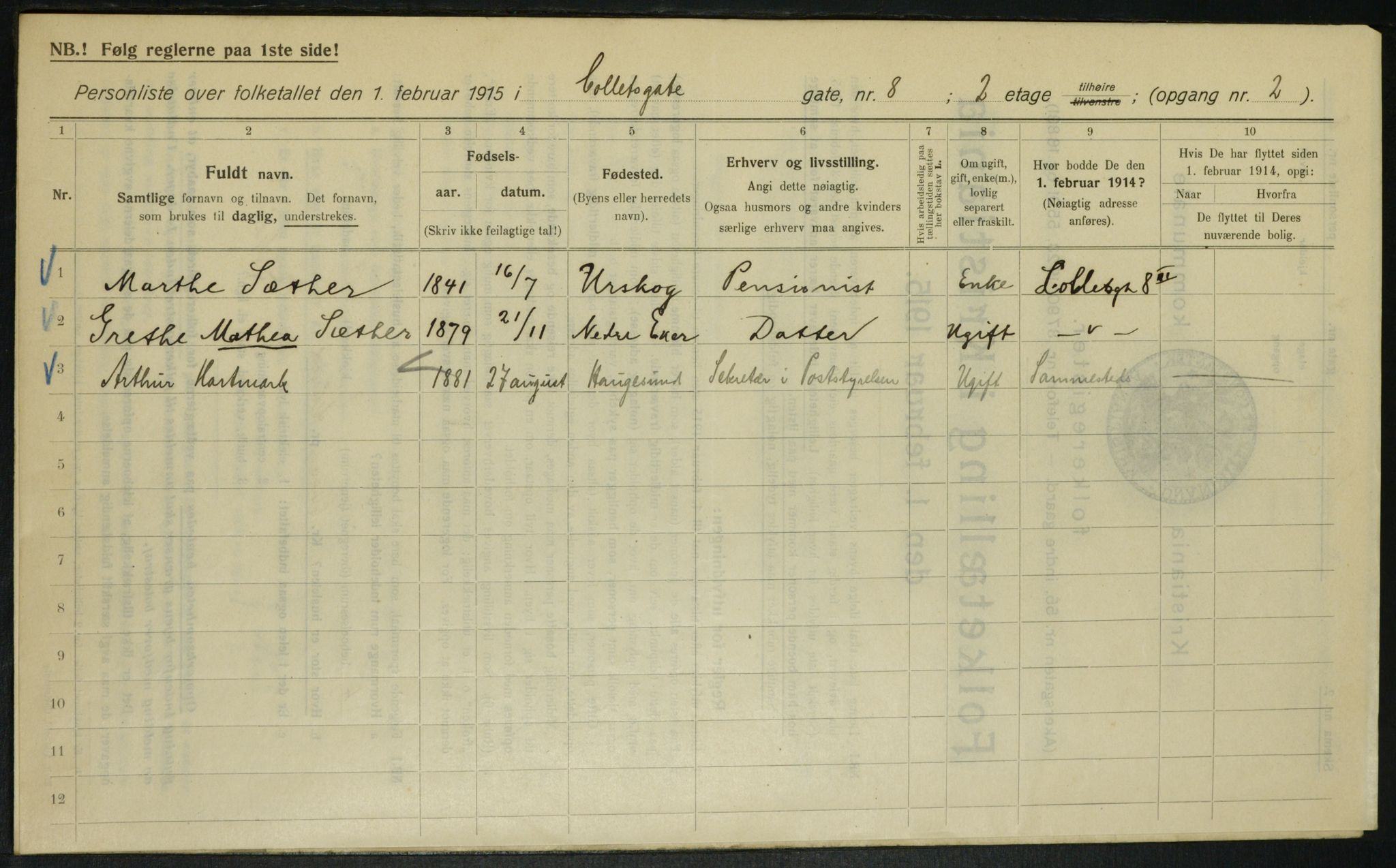 OBA, Kommunal folketelling 1.2.1915 for Kristiania, 1915, s. 13070