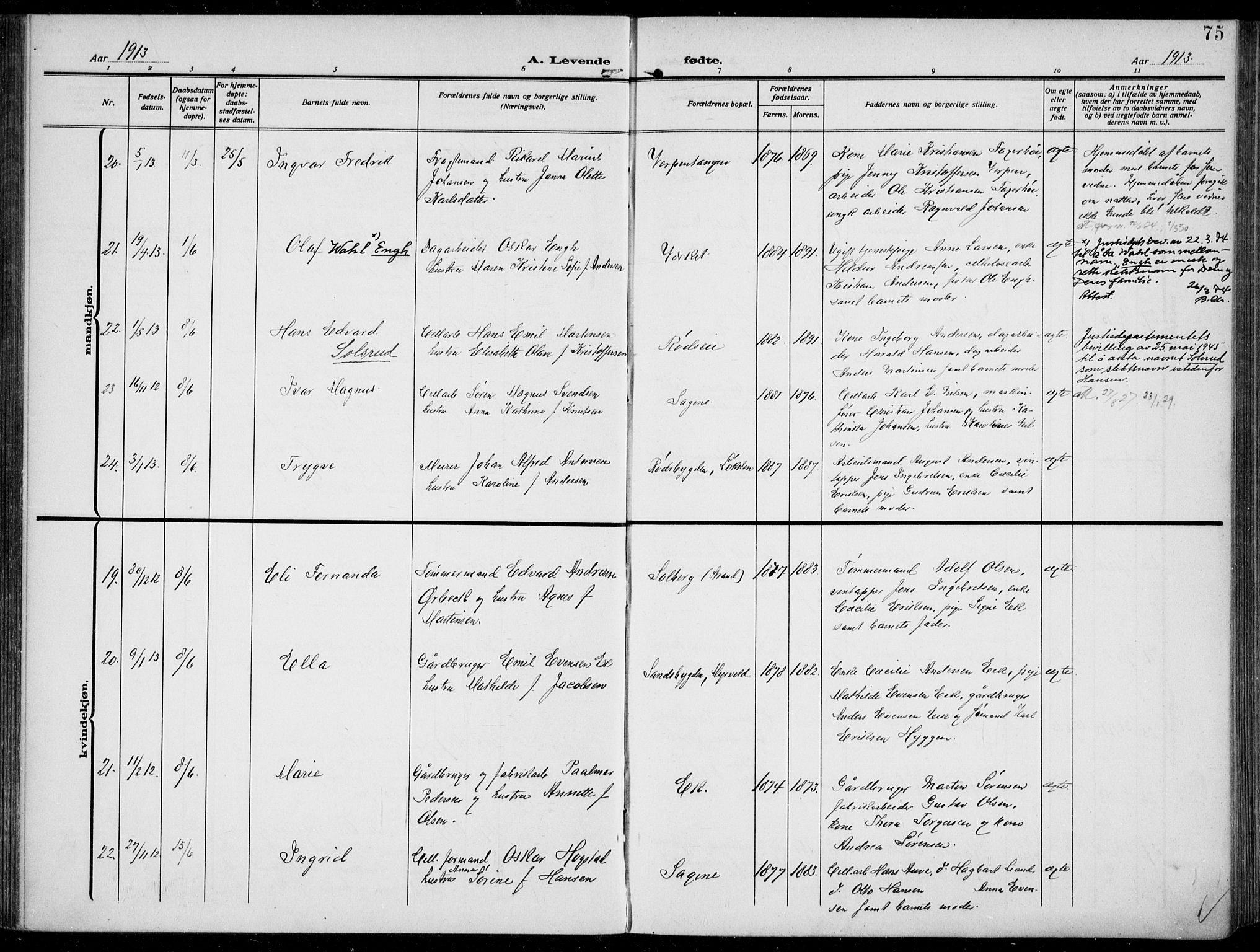 Hurum kirkebøker, AV/SAKO-A-229/F/Fa/L0016: Ministerialbok nr. 16, 1899-1918, s. 75