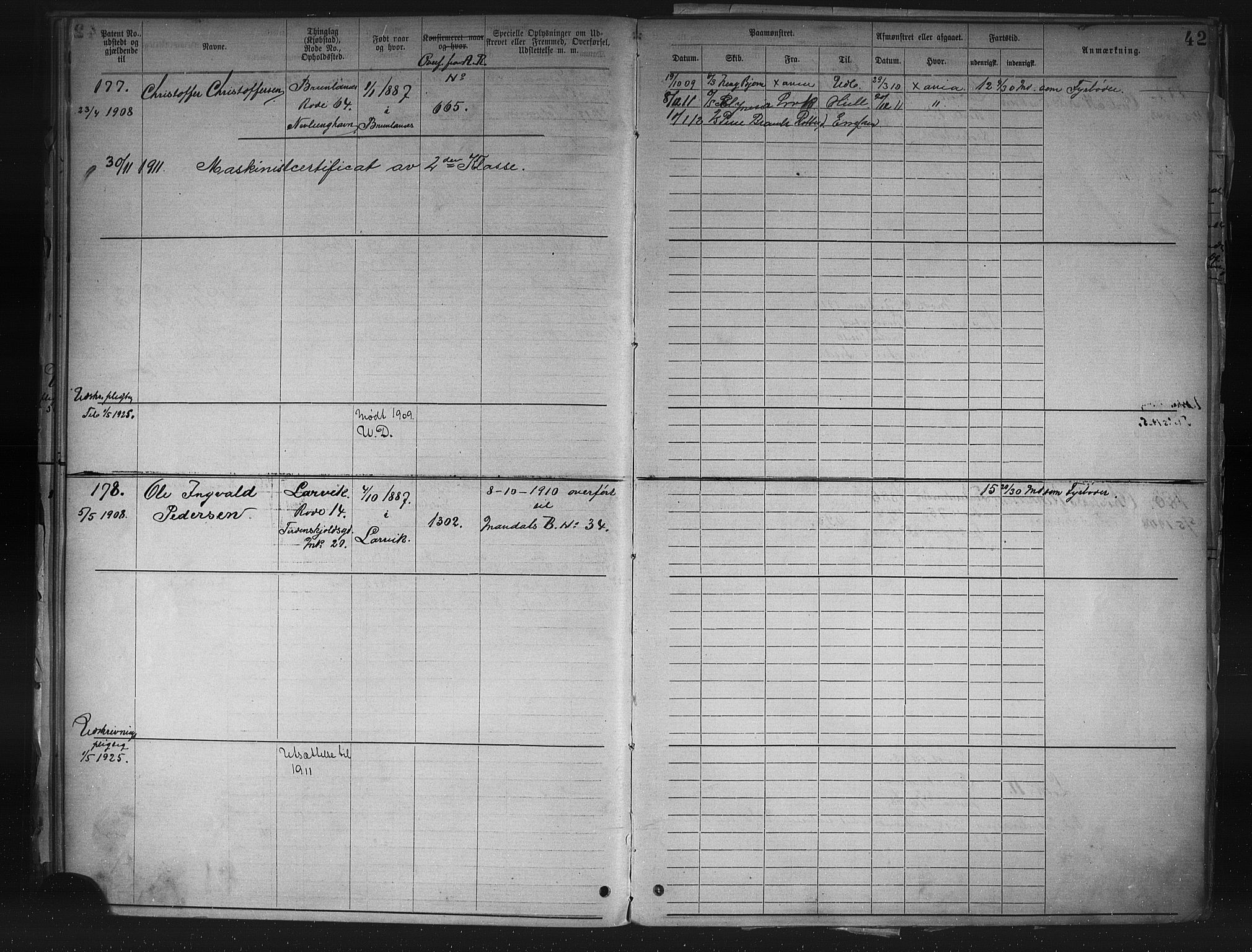 Larvik innrulleringskontor, AV/SAKO-A-787/F/Fd/L0001: Maskinist- maskinlærling- og fyrbøter- annotasjonsrulle, 1883, s. 44