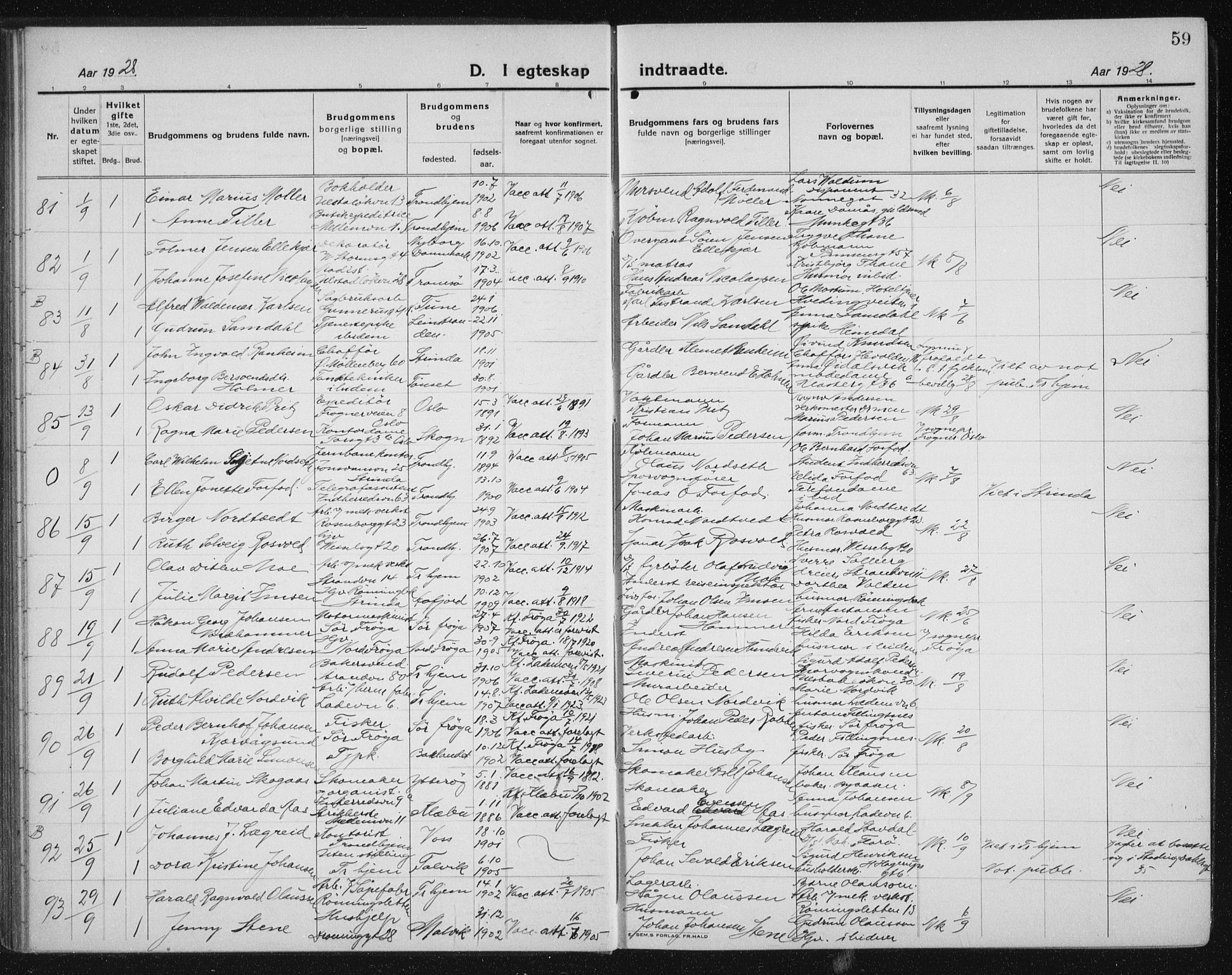 Ministerialprotokoller, klokkerbøker og fødselsregistre - Sør-Trøndelag, AV/SAT-A-1456/605/L0260: Klokkerbok nr. 605C07, 1922-1942, s. 59