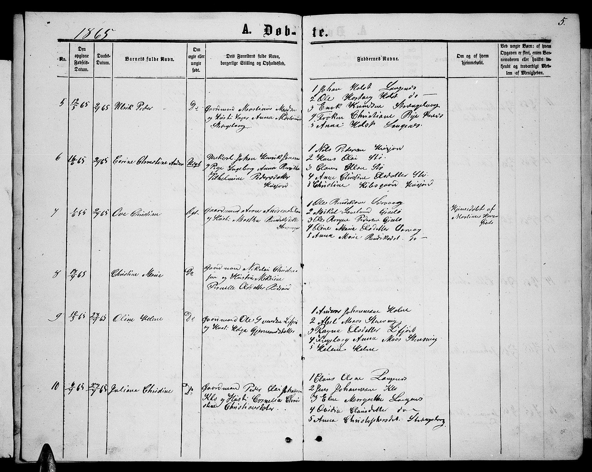 Ministerialprotokoller, klokkerbøker og fødselsregistre - Nordland, AV/SAT-A-1459/894/L1358: Klokkerbok nr. 894C01, 1864-1877, s. 5