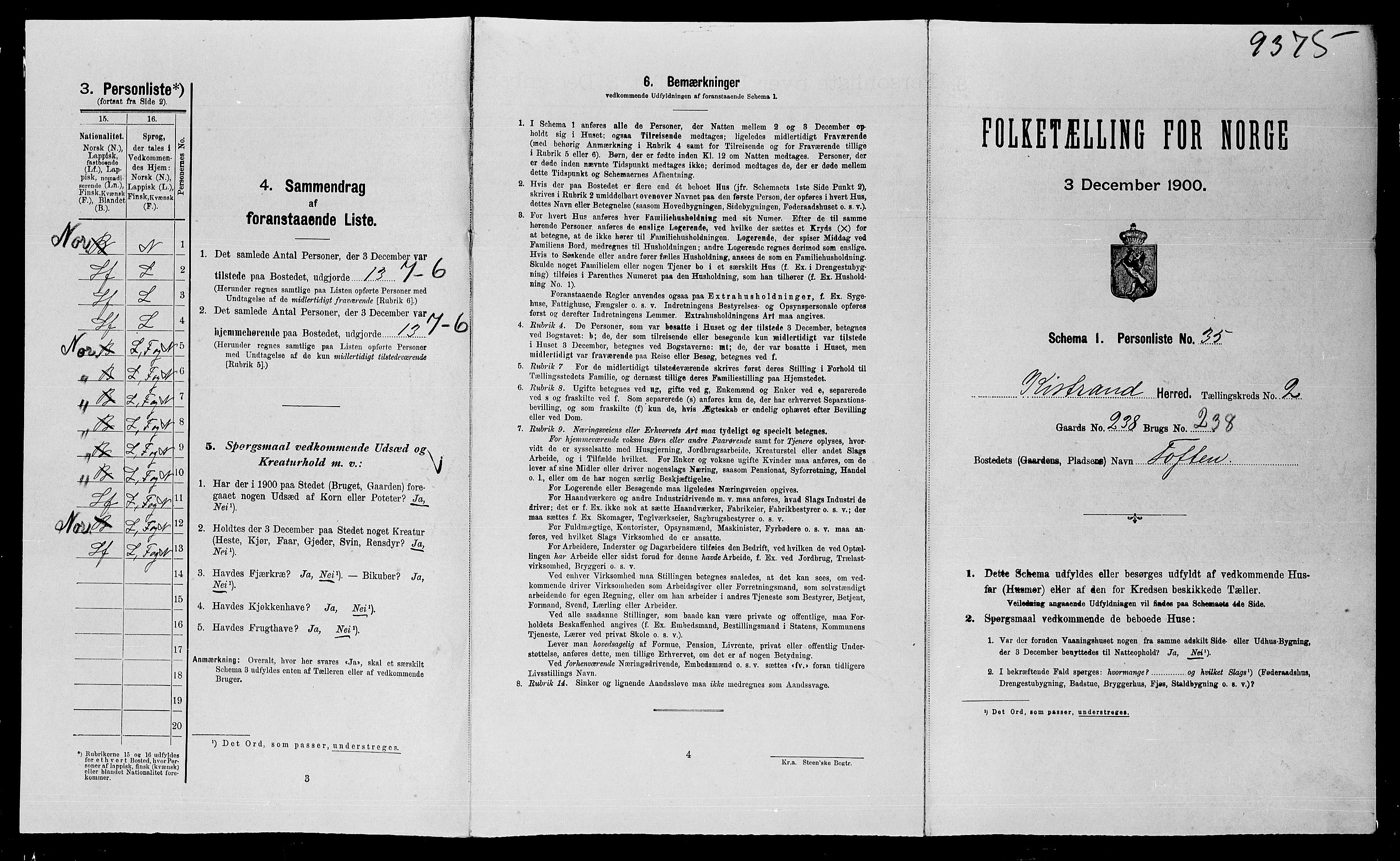 SATØ, Folketelling 1900 for 2020 Kistrand herred, 1900, s. 124
