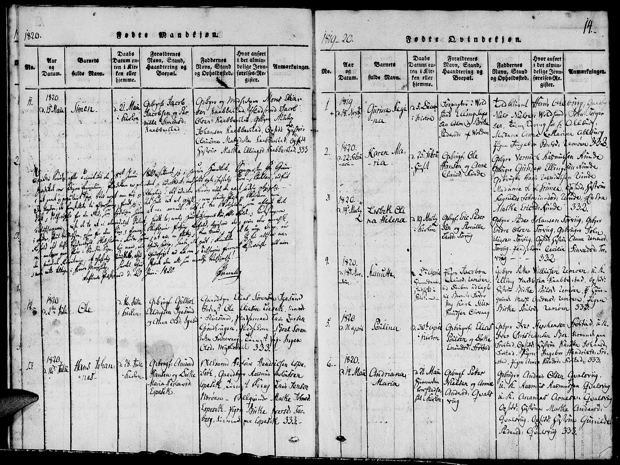 Ministerialprotokoller, klokkerbøker og fødselsregistre - Møre og Romsdal, AV/SAT-A-1454/507/L0069: Ministerialbok nr. 507A04, 1816-1841, s. 14