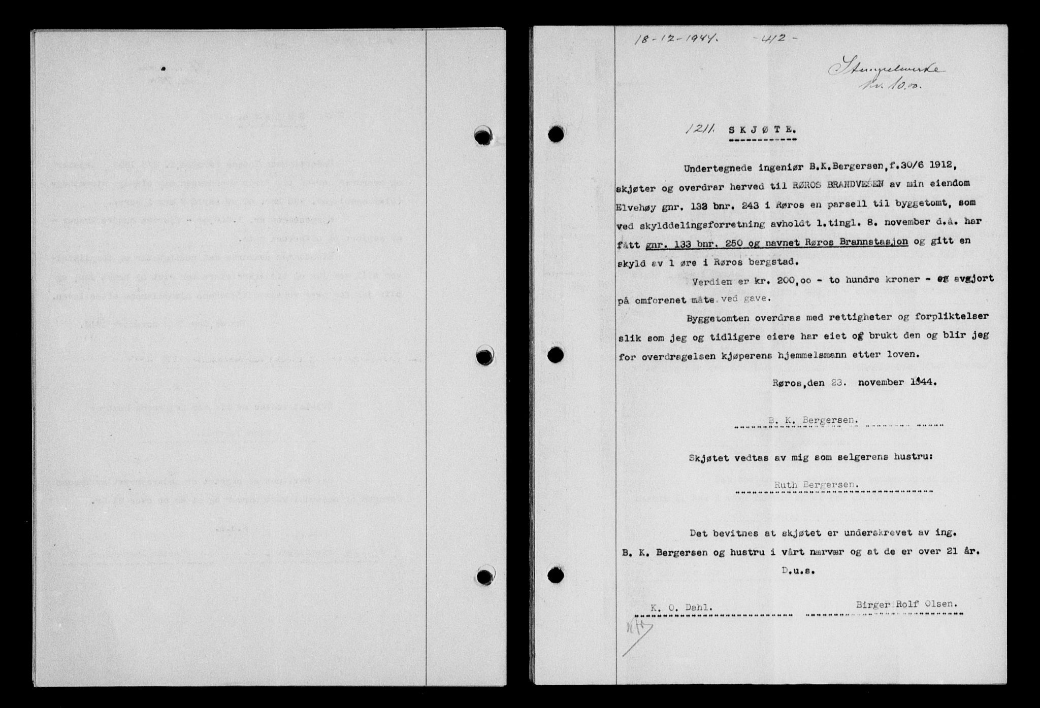 Gauldal sorenskriveri, SAT/A-0014/1/2/2C/L0058: Pantebok nr. 63, 1944-1945, Dagboknr: 1211/1944