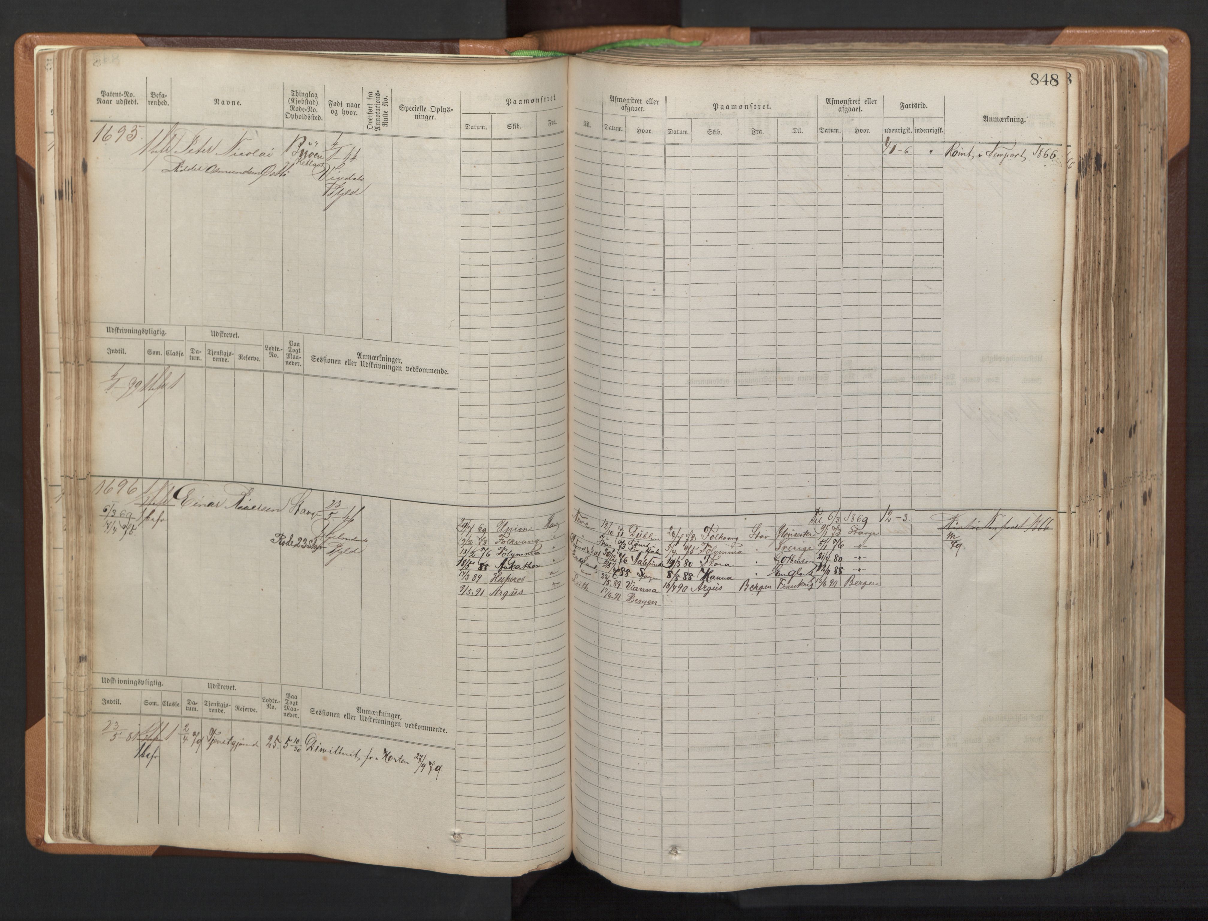 Stavanger sjømannskontor, AV/SAST-A-102006/F/Fb/Fbb/L0006: Sjøfartshovedrulle, patentnr. 1607-2402 (del 3), 1869-1880, s. 47